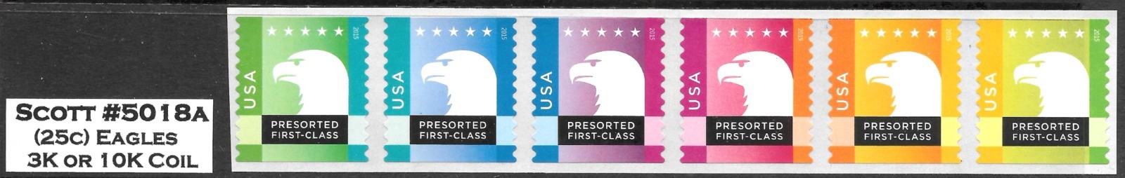 Scott #5018a (25c) 2015 Eagle Presorted First-Class from 3K or 10K Coil, Mint NH