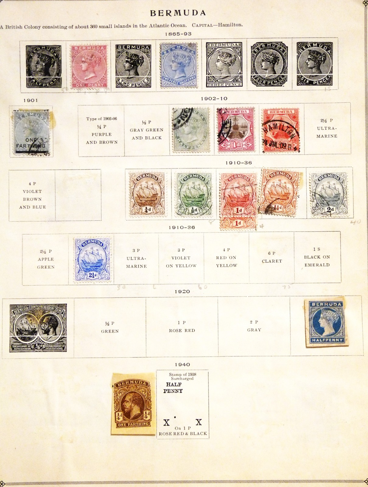 1865-1940 Bermuda 3`1 stamp 2 page Collection Incl: War tax and 1937 Anniversary 1865-1940 Bermuda 3`1 stamp 2 page Collection Incl: War tax and 1937 Anniversary