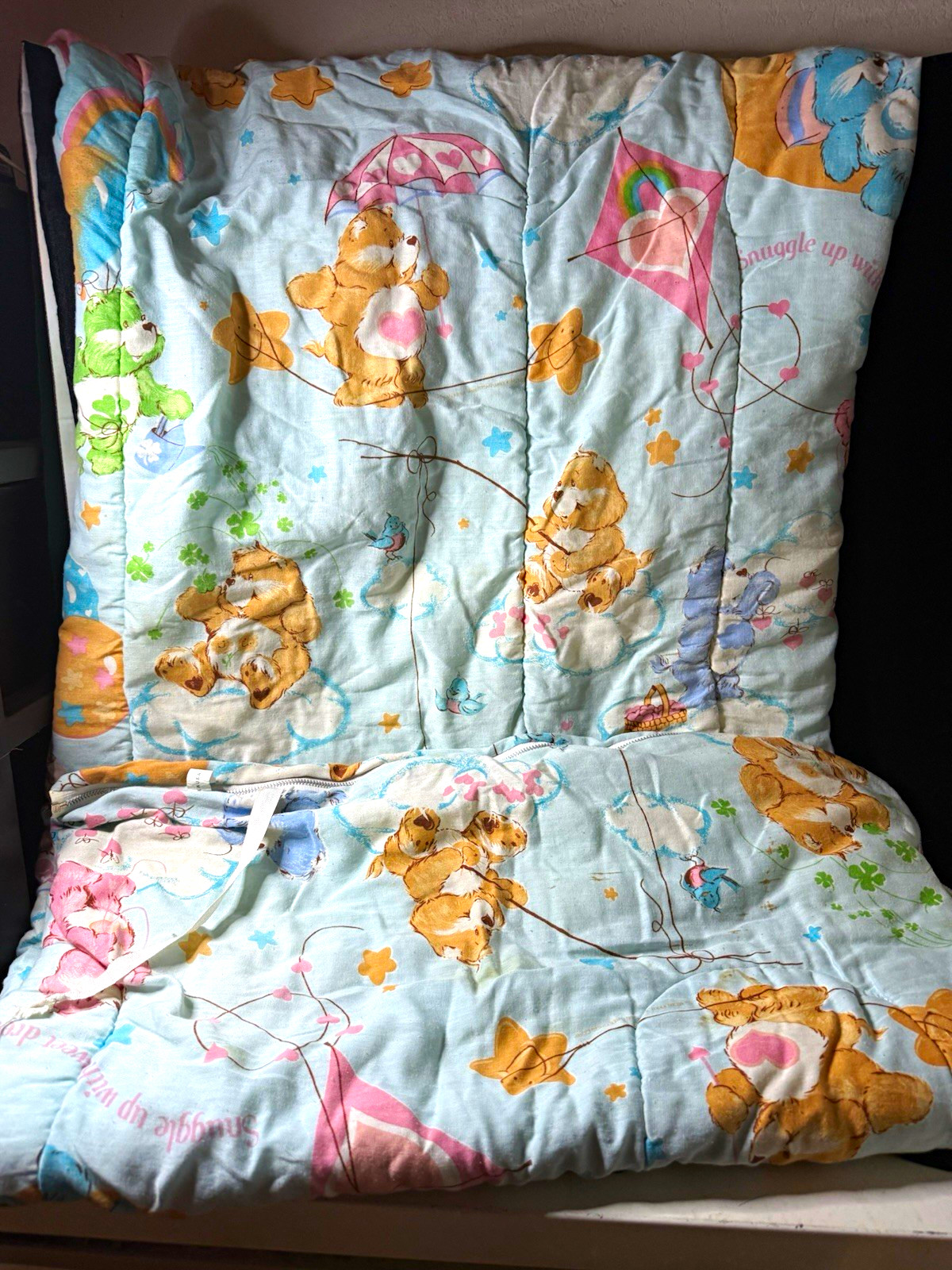 Vintage 1983 Care Bears Twin Sleeping Bag Quilted Pastel Blue Made In USA Fair Vintage 1983 Care Bears Twin Sleeping Bag Quilted Pastel Blue Made In USA Fair
