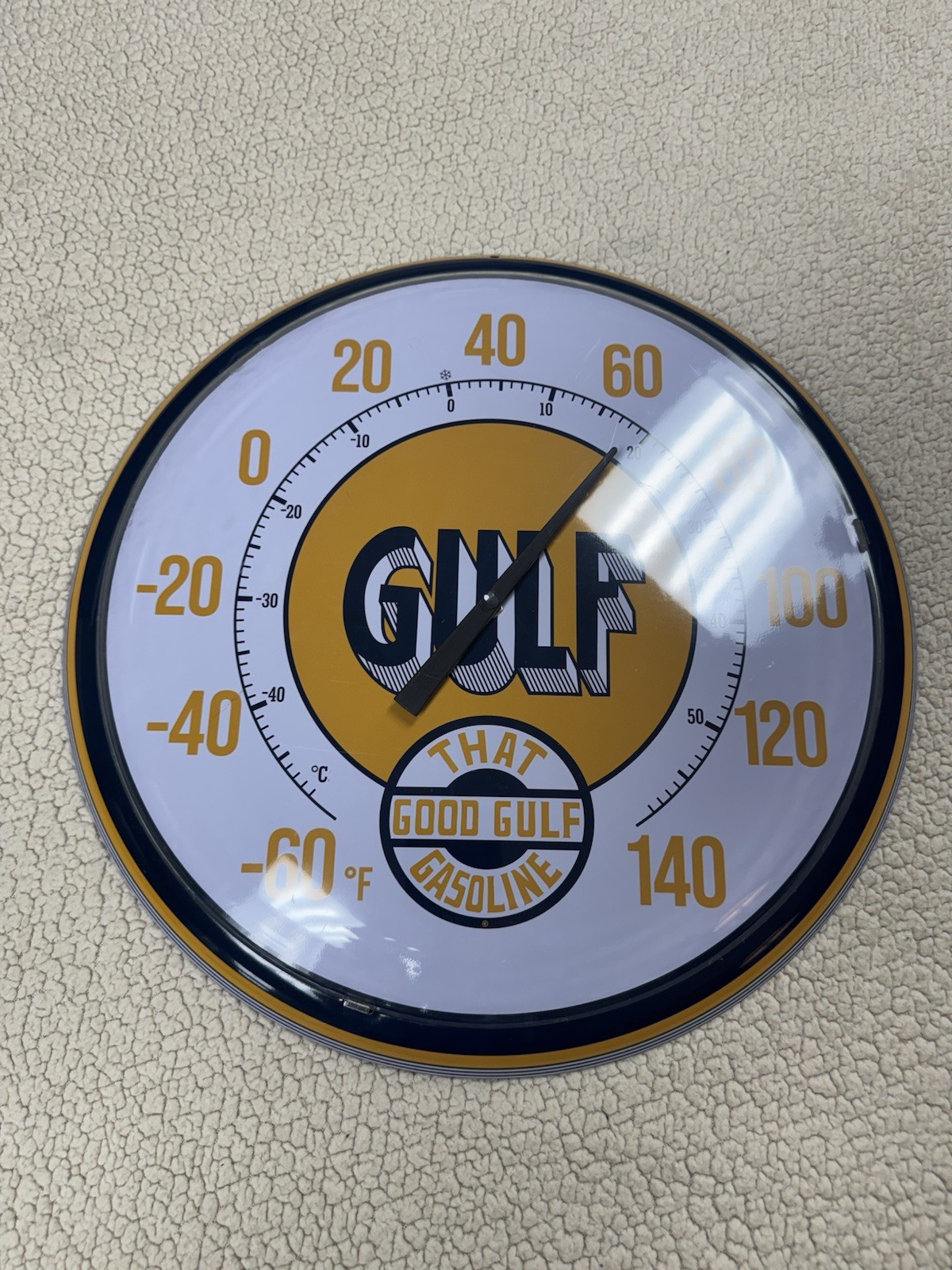 MCM Gulf That Good Gulf Gasoline Style Metal Round Thermometer Outdoor Decor 16 MCM Gulf That Good Gulf Gasoline Style Metal Round Thermometer Outdoor Decor 16