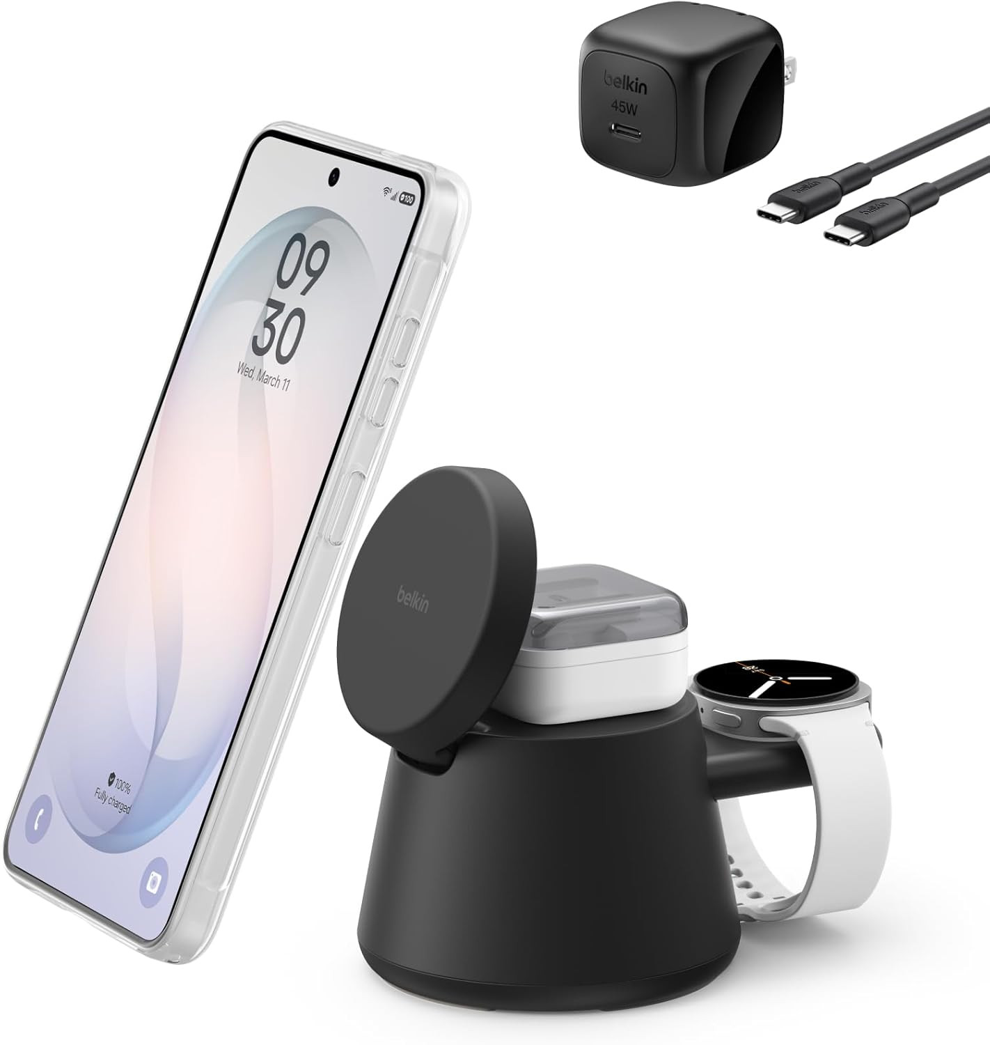 Belkin Qi2.2 25W Magnetic Wireless Charging Station, 3 in 1 Samsung Charger | Fa
