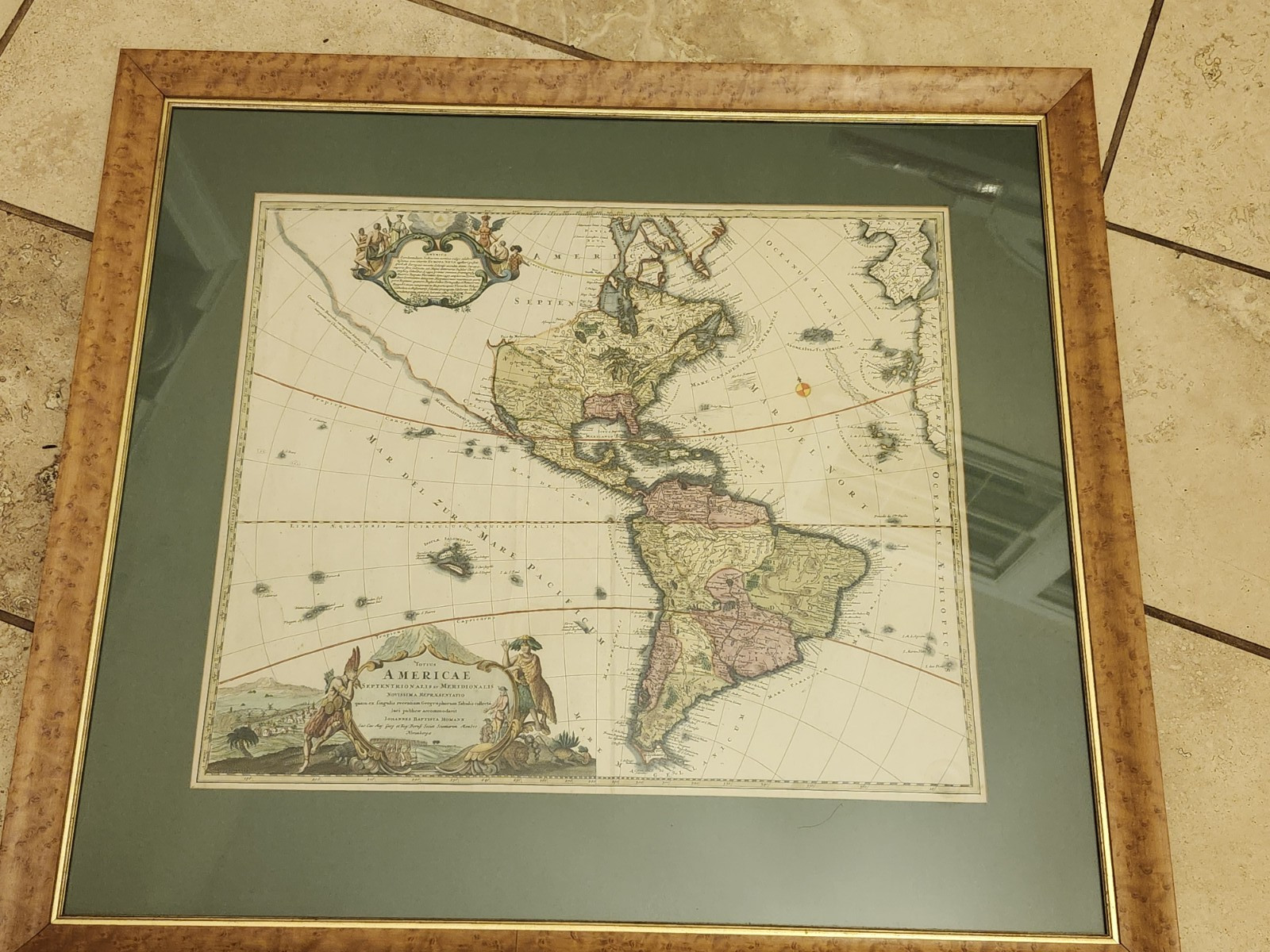 Early 18th century map of the Americas by Johannes Baptista Homann Large ca 1720