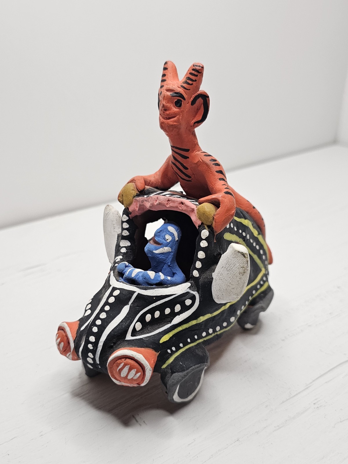 Vintage Ceramic Devil On Buggy Beetle VW Car Hand Painted Mexico Cool FOLK ART Vintage Ceramic Devil On Buggy Beetle VW Car Hand Painted Mexico Cool FOLK ART