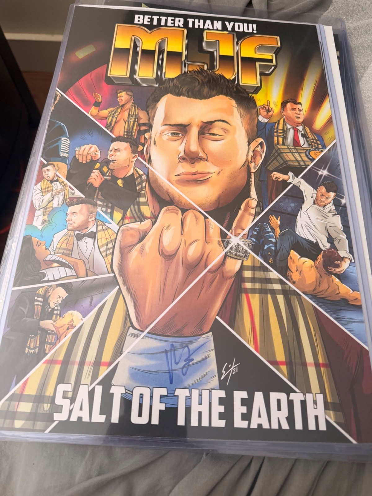 MJF signed 11x17 with Coa plus 2 mystery items