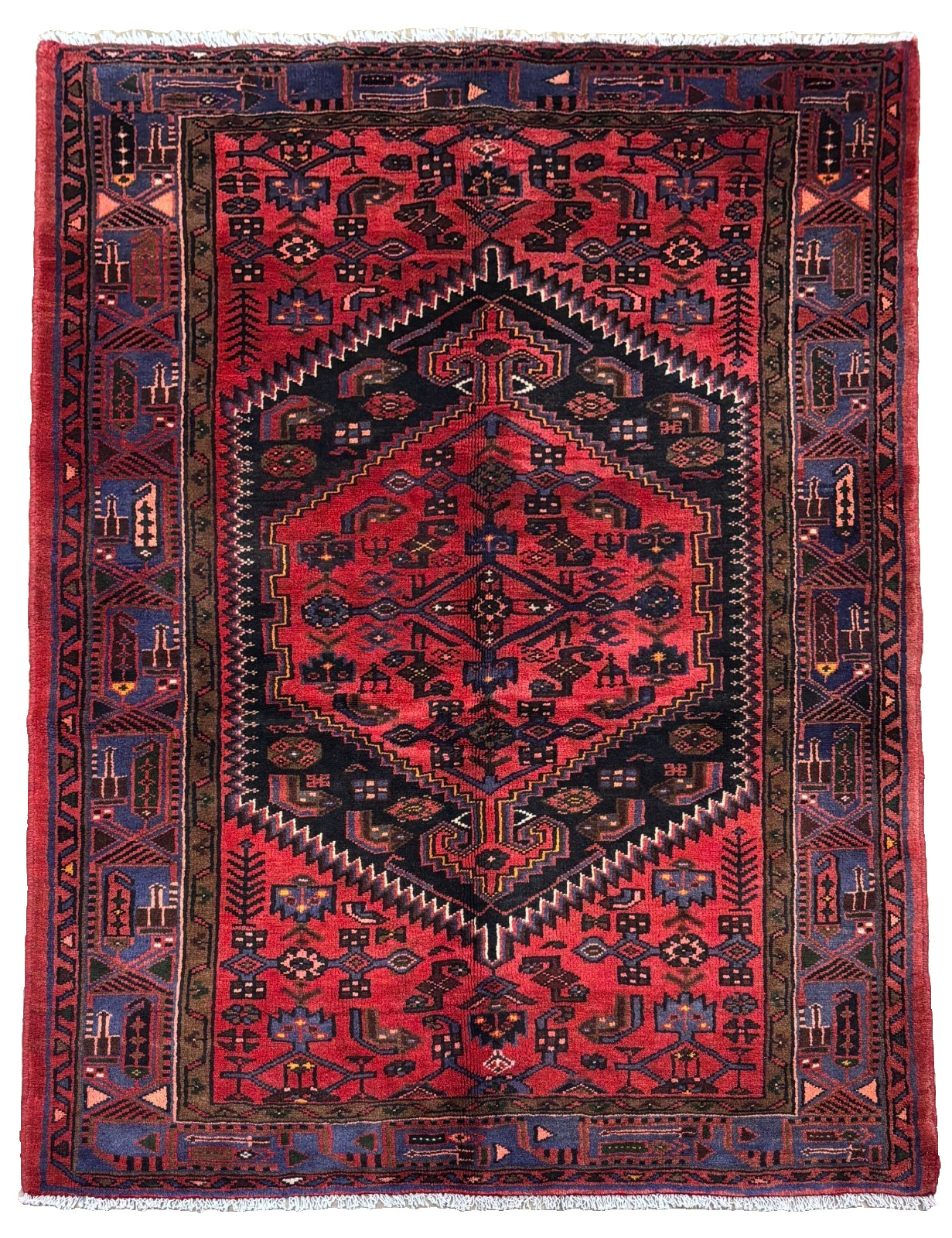 Vintage Zanjan 5x7 Tribal Geometric Hand Knotted Wool Rug Oriental Black Area