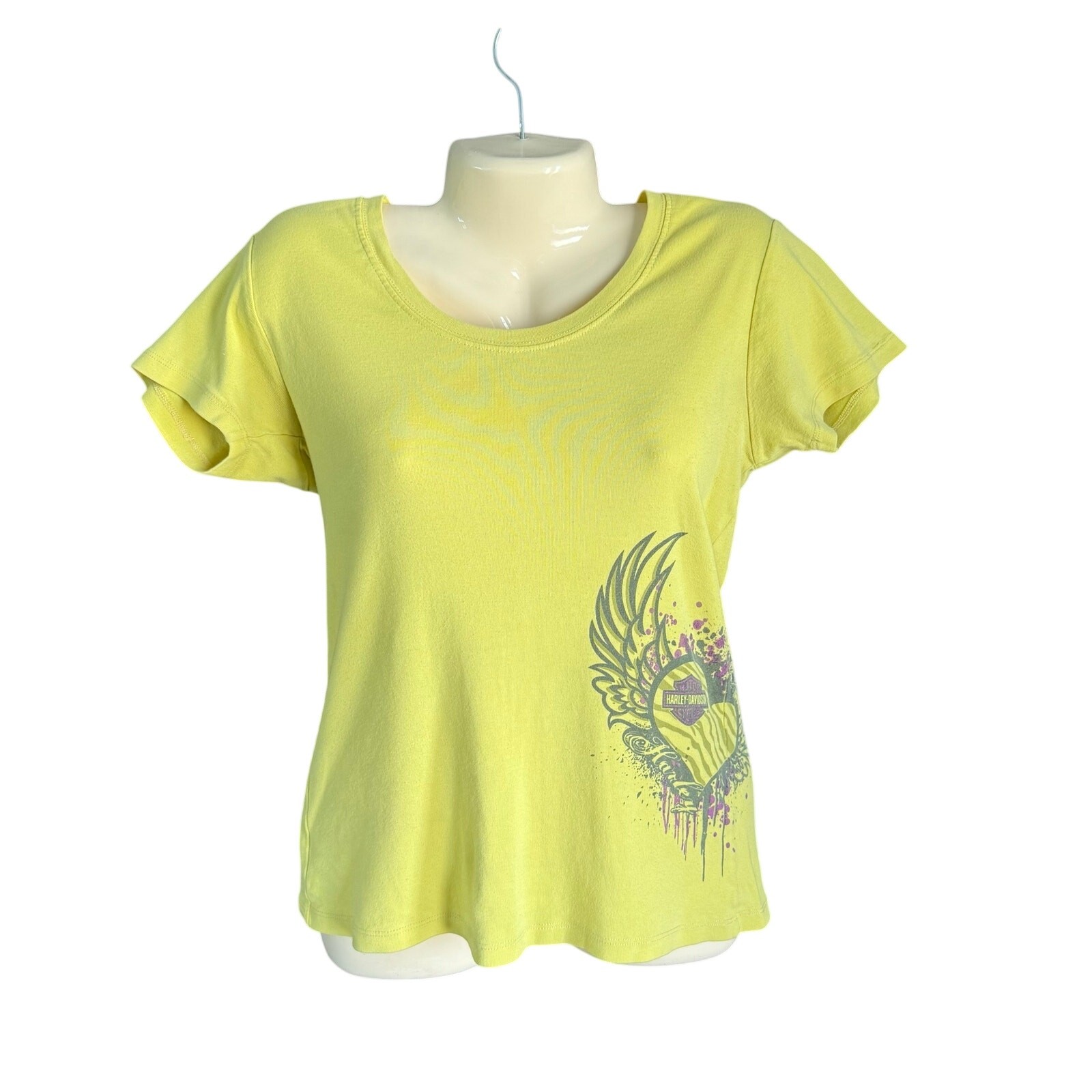 Harley Davidson San Diego California Women\'s Graphic T Shirt Lime Yellow Size L