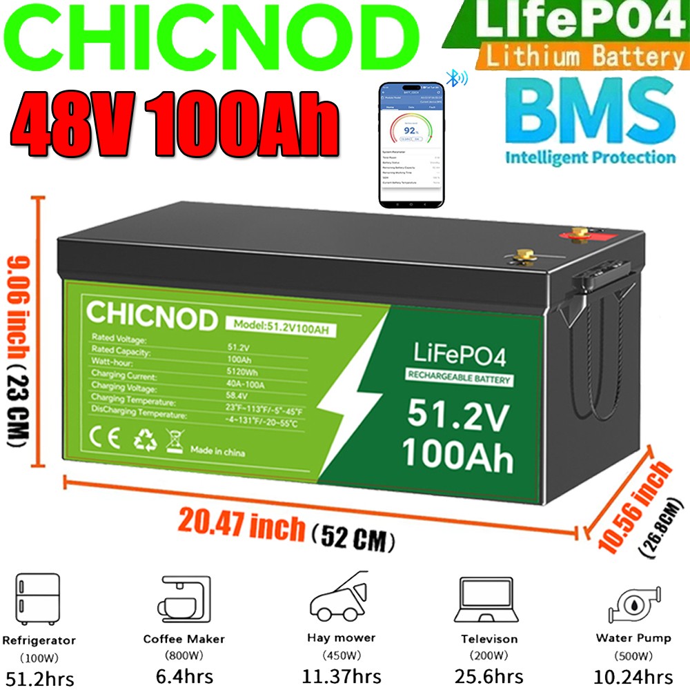 NEW 48V 100Ah LiFePO4 Lithium Battery 5120Wh Deep Cycles Built-in BMS Bluetooth