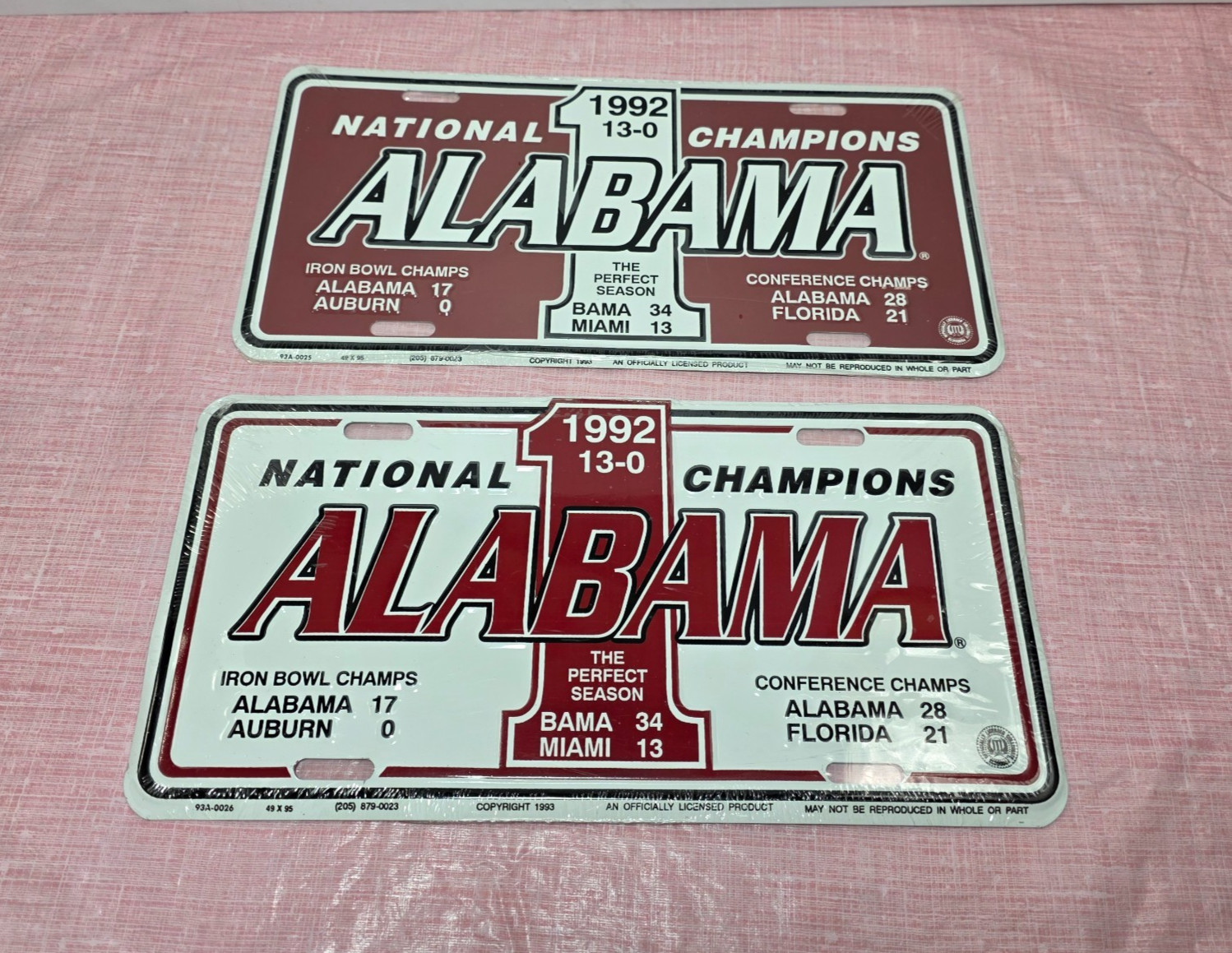 1992 Alabama National Champion Car Tag Limited Edition License Plate Lot of (2)
