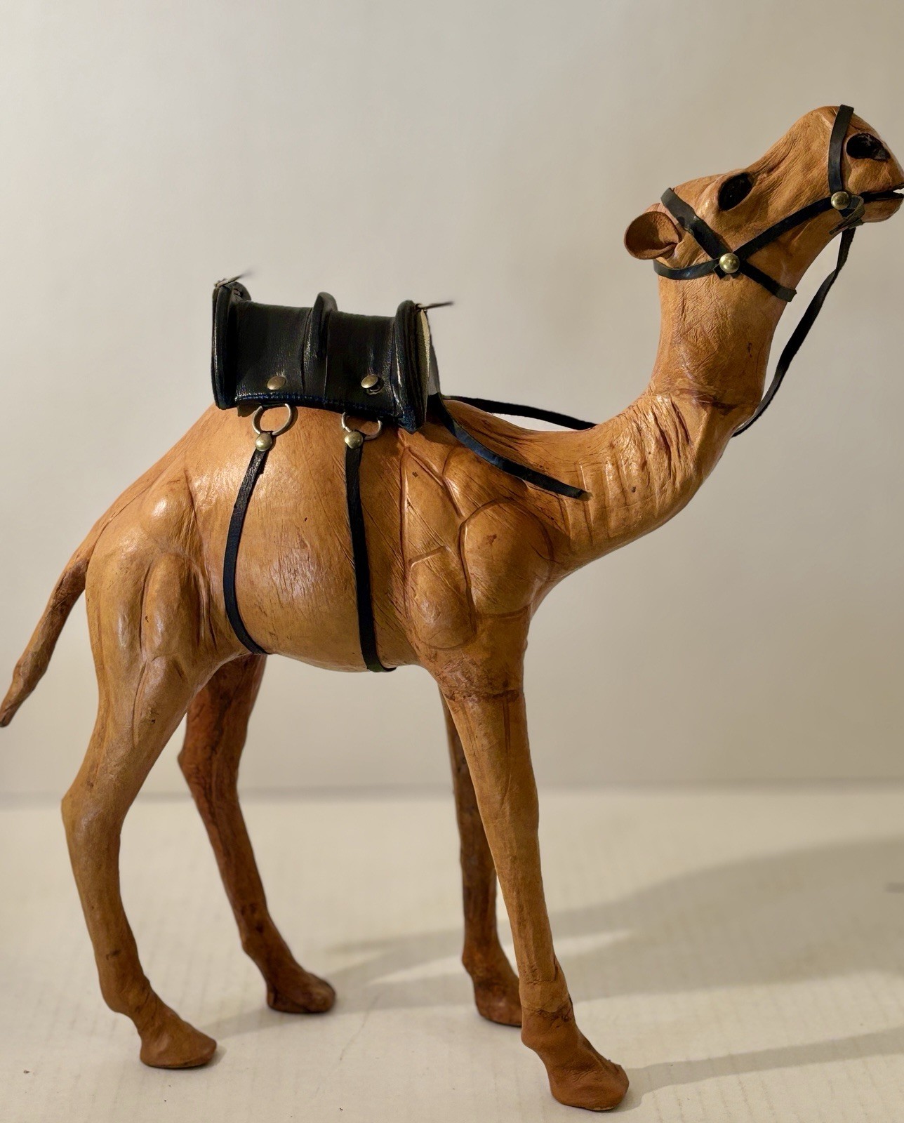 Vintage Liberty Of London Leather Wrapped Camel Sculpture Black Leather Saddle