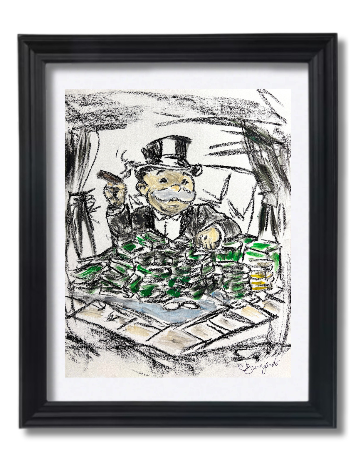 Guajardo Art Original 4x4 Expressionist Monopoly Man Money Table Painting Signed
