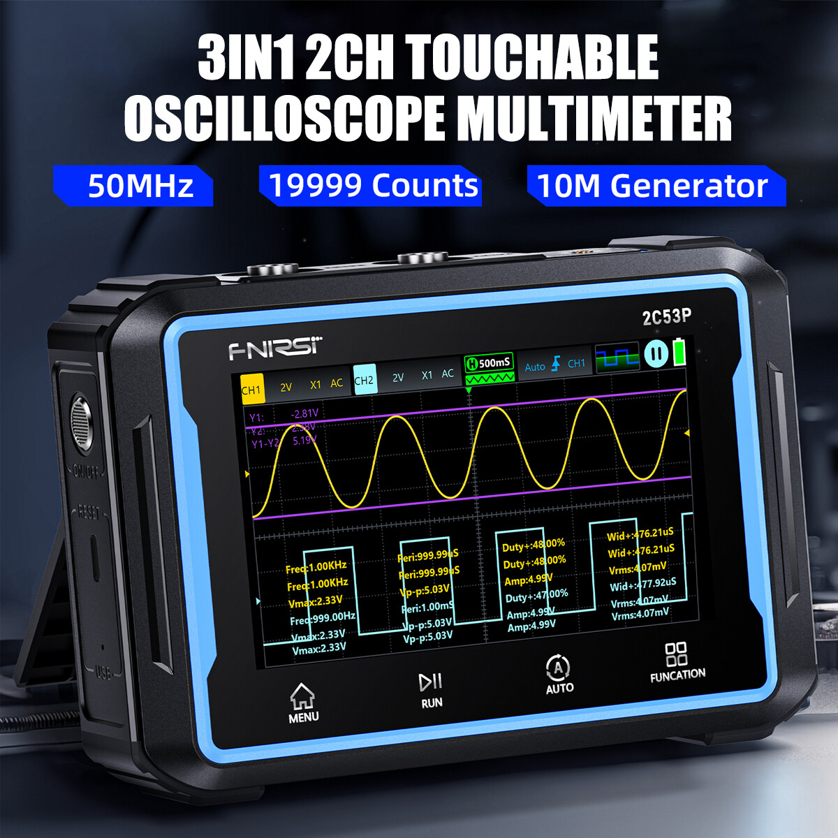 FNIRSI-2C53P 3-in-1 LCD 2 Channel Signal Generator Digital Storage Oscilloscope FNIRSI-2C53P 3-in-1 LCD 2 Channel Signal Generator Digital Storage Oscilloscope