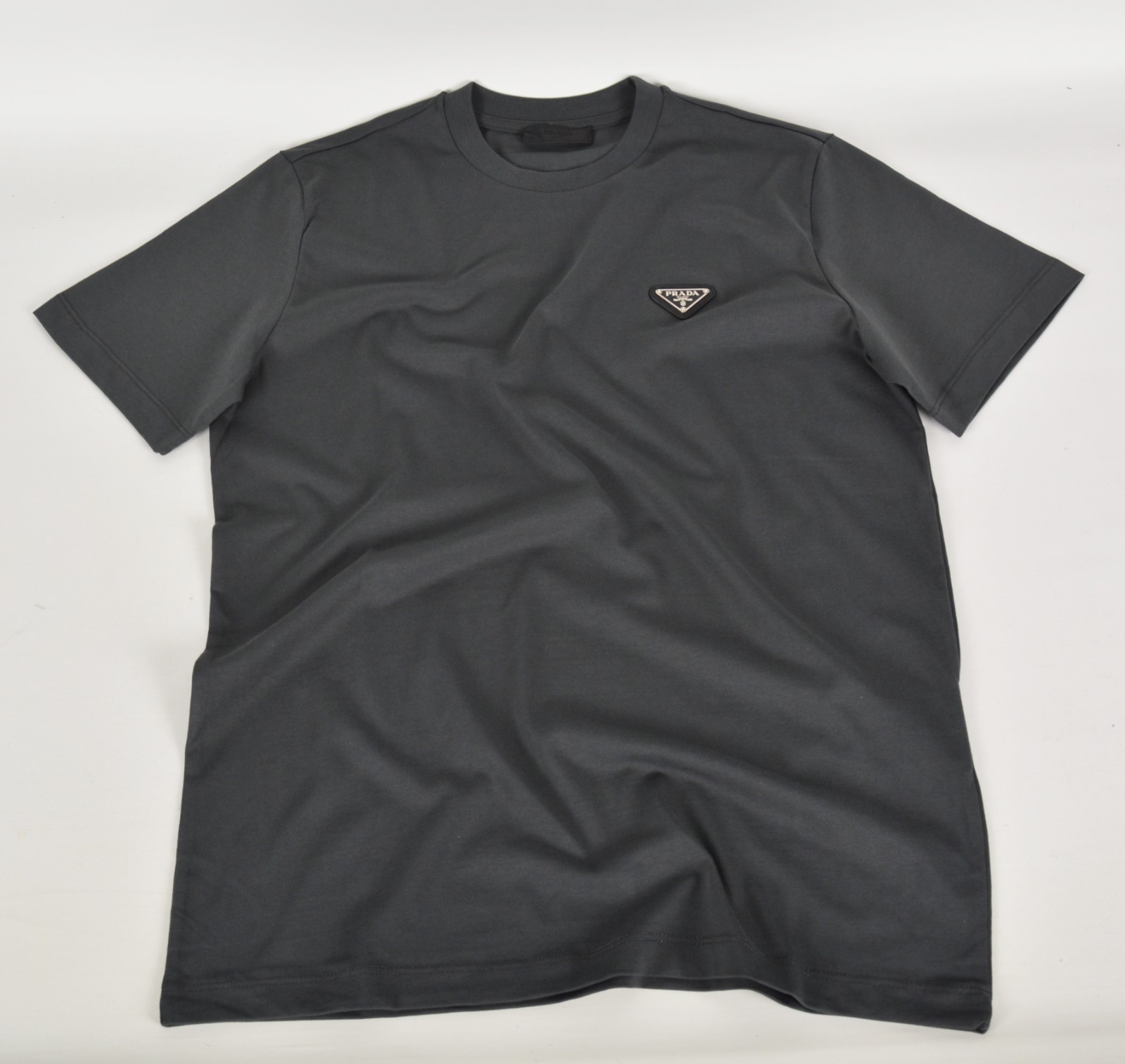 Prada Triangle Logo Terry T-Shirt Anthracite Gray Size Small
