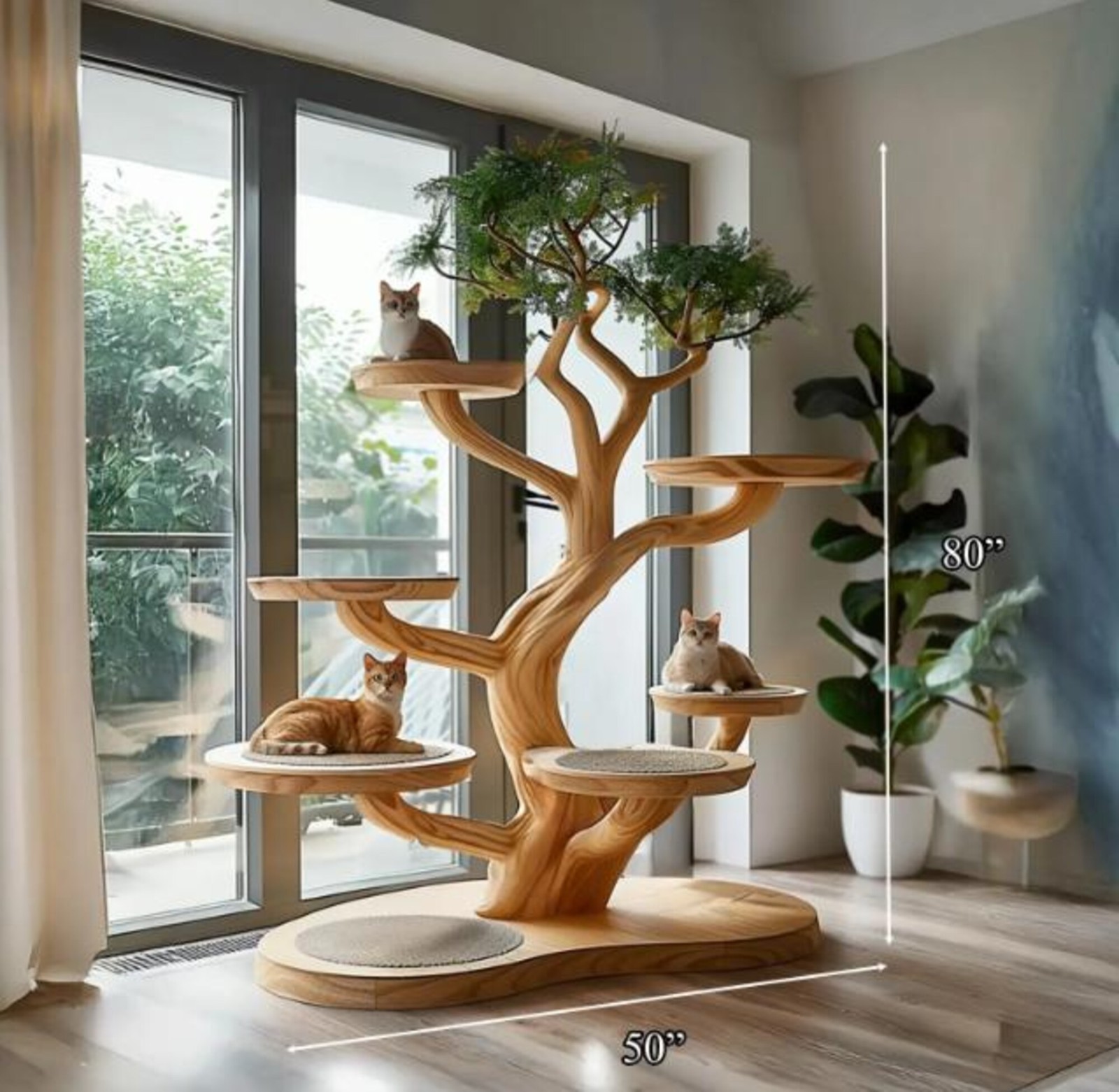 Wooden Cat Tree Handmade, Natural Wood Cat Shelf Decor Home Gifts, Wood Cat Tree