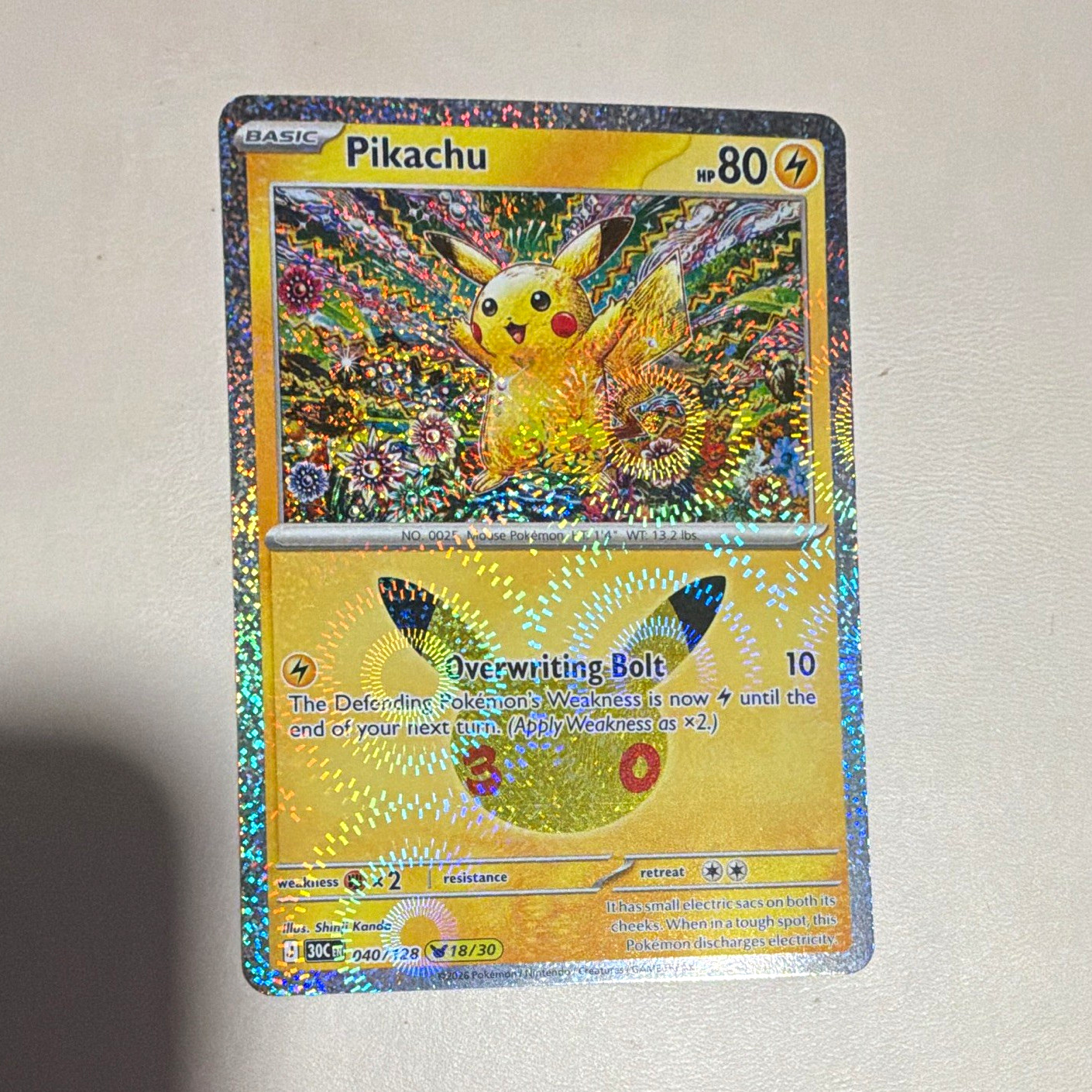 Pikachu🔥 (044/128) holographic card from the 🔥Pokémon 30th Celebration Pikachu🔥 (044/128) holographic card from the 🔥Pokémon 30th Celebration