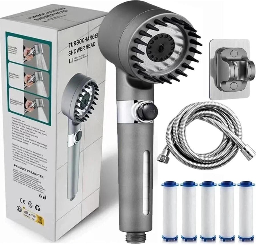 New High Pressure Shower Head Handheld Shower Head With 5 Filters 1.5m Hose USA