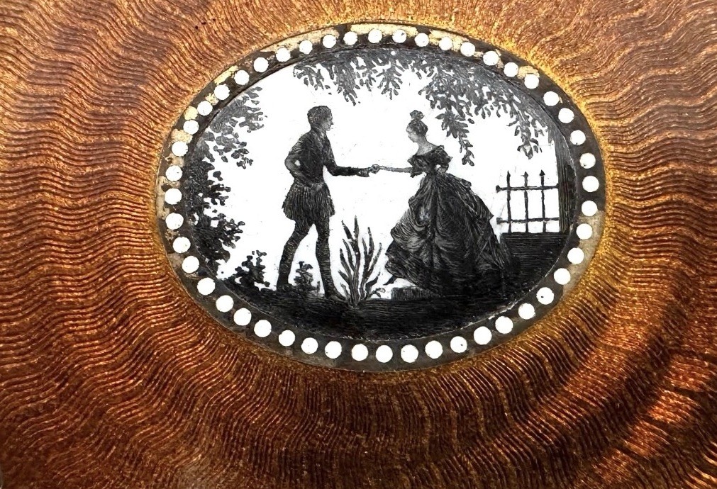 STUNNING ANTIQUE GUILLOCHE ENAMEL AND STERLING SILVER BOX c 1900 STUNNING ANTIQUE GUILLOCHE ENAMEL AND STERLING SILVER BOX c 1900