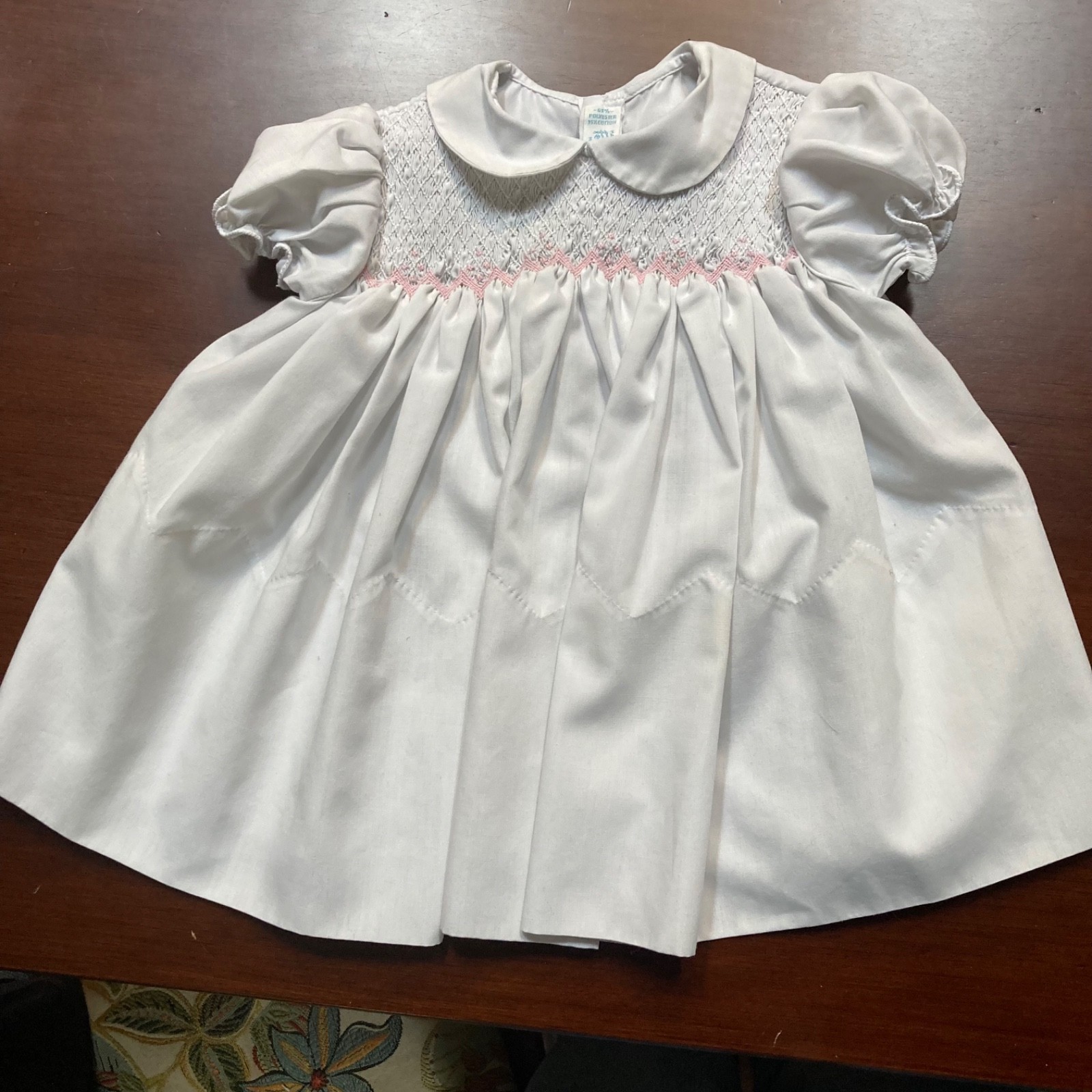 Vintage Feltman Brothers White Smocked Baby Dress Pink Embroidery 1970s 1980s Vintage Feltman Brothers White Smocked Baby Dress Pink Embroidery 1970s 1980s