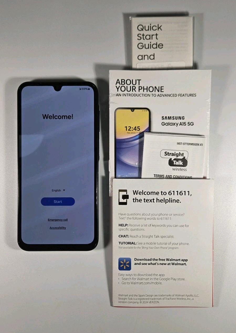 Straight Talk Samsung Galaxy A15-64GB, 5G, Black Prepaid Smartphone New Open Box