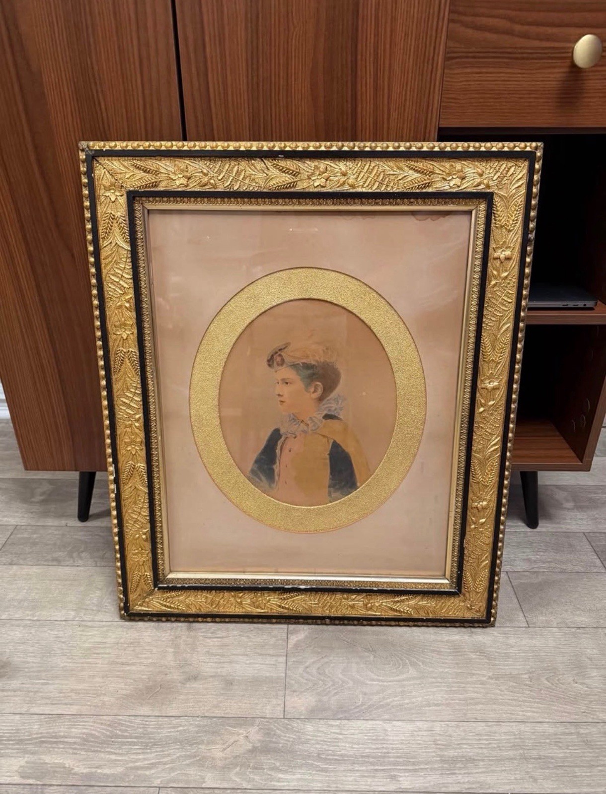 Late 19th Century Victorian Portrait in Original Ornate Wood Late 19th Century Victorian Portrait in Original Ornate Wood