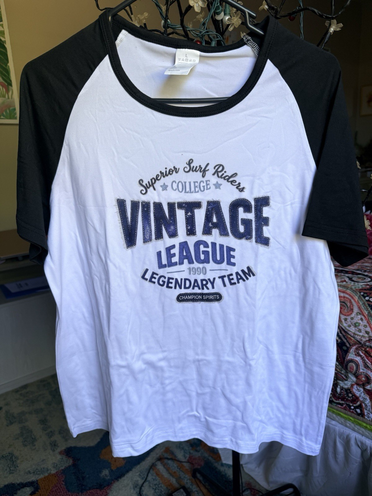 Vintage League 1990 Superior Surf Riders Raglan T Shirt Black White Size L New