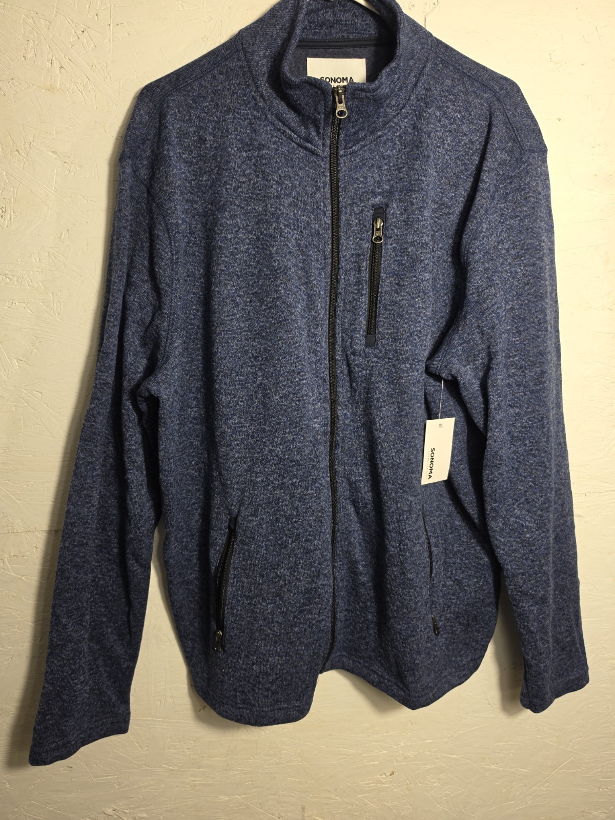 Sonoma Men\'s XXL DARK BLUE FULL ZIP JACKET W/ POCKETS COLLAR NWT