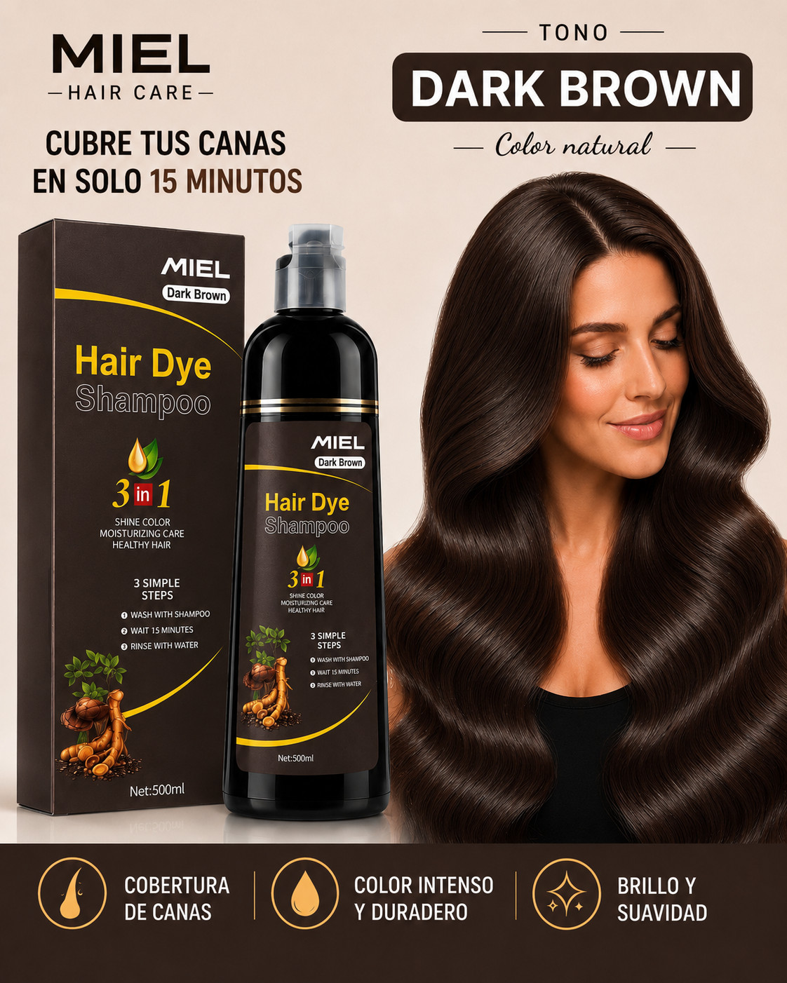  NEW Hair Dye Shampoo 3 in 1 for Women/Men for Gray Coverage Instant Hair Color