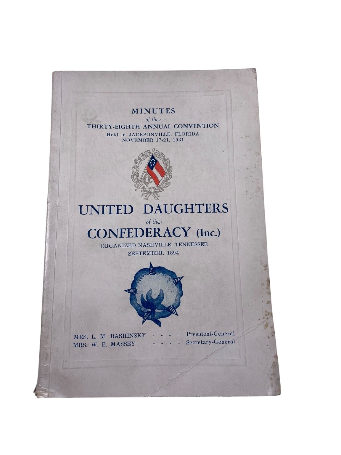 Minutes 38th Annual Convention United Daughters of the Confederacy 1931
