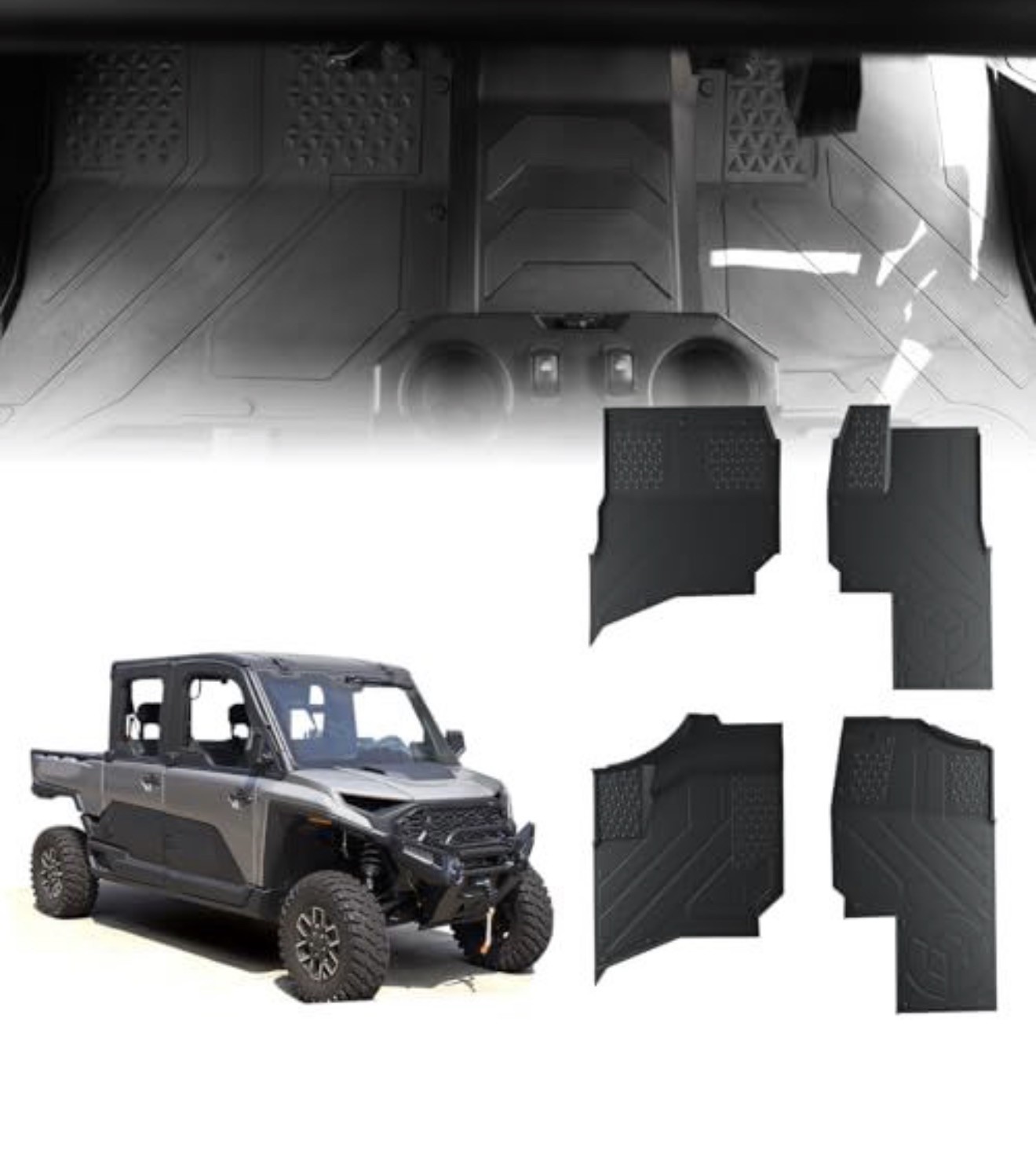 4PCS Front & Rear Floor Mats Anti-Slip for 2024-2025 Polaris Ranger Crew XD 1500 4PCS Front & Rear Floor Mats Anti-Slip for 2024-2025 Polaris Ranger Crew XD 1500