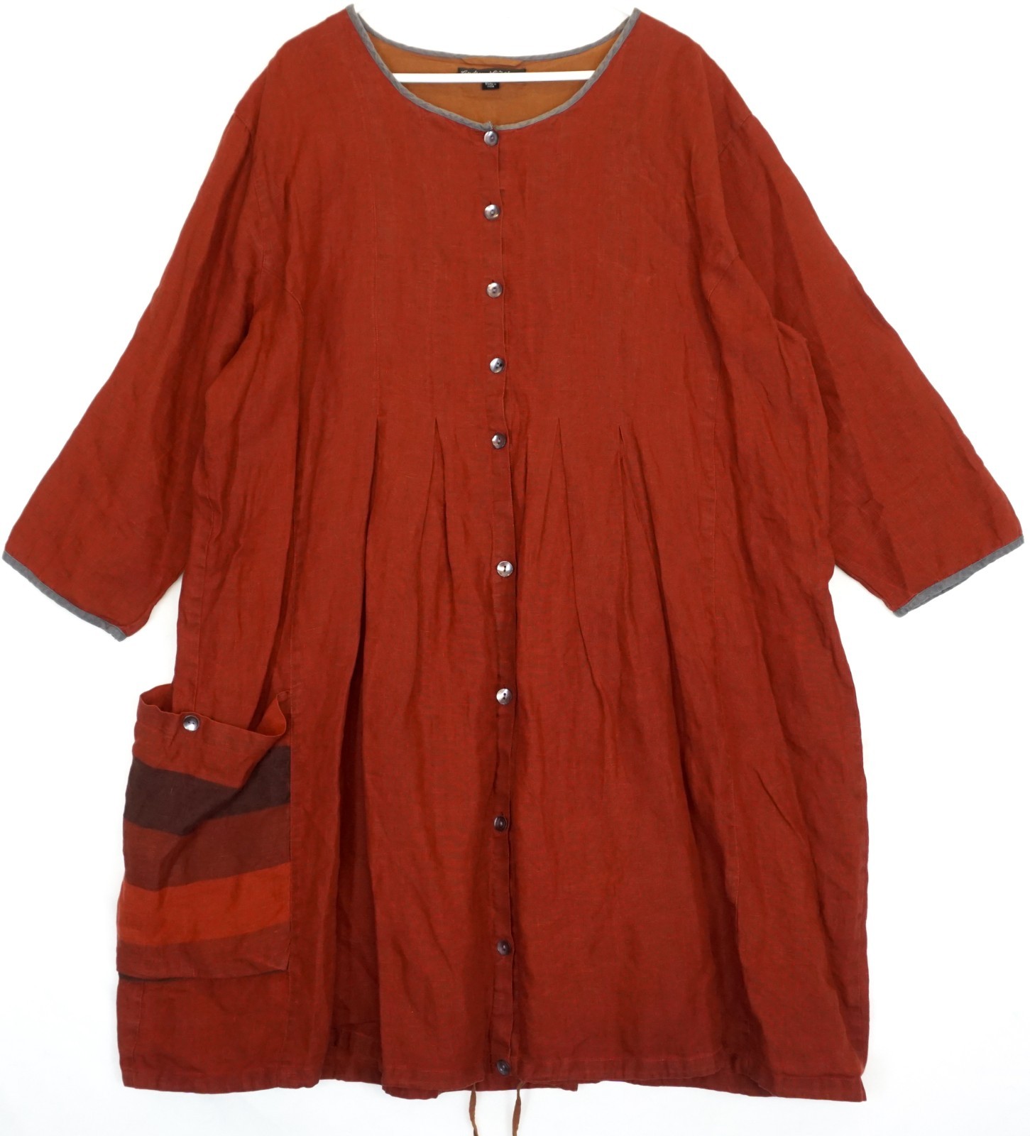 Gudrun Sjoden 100% Linen Brown Button Down Tunic Dress Size 2XL
