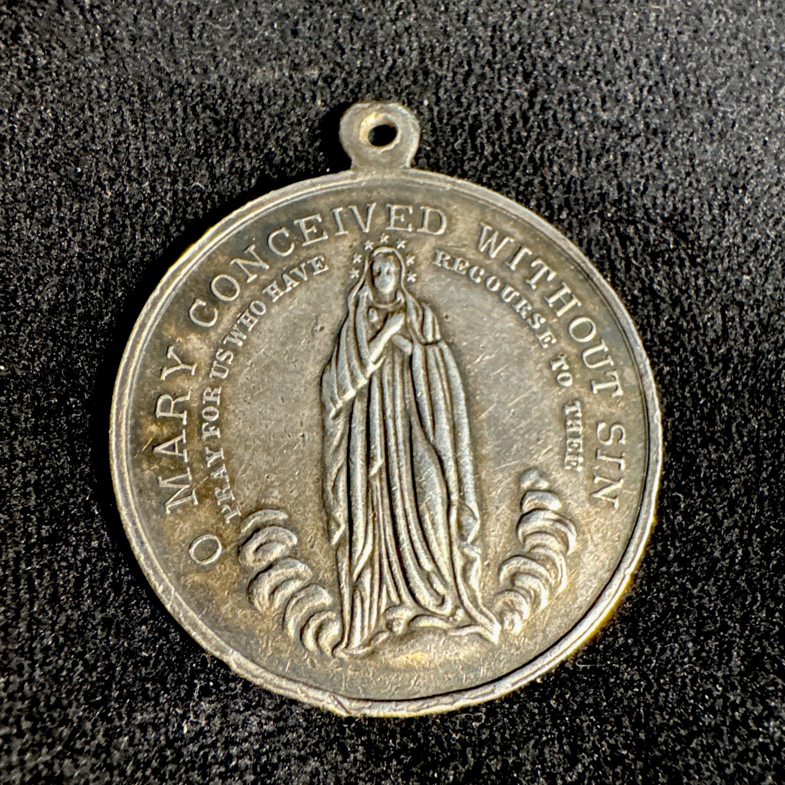 Antique Silver Holy Medal by Vachette Sacred Heart & Immaculate Conception. Antique Silver Holy Medal by Vachette Sacred Heart & Immaculate Conception.