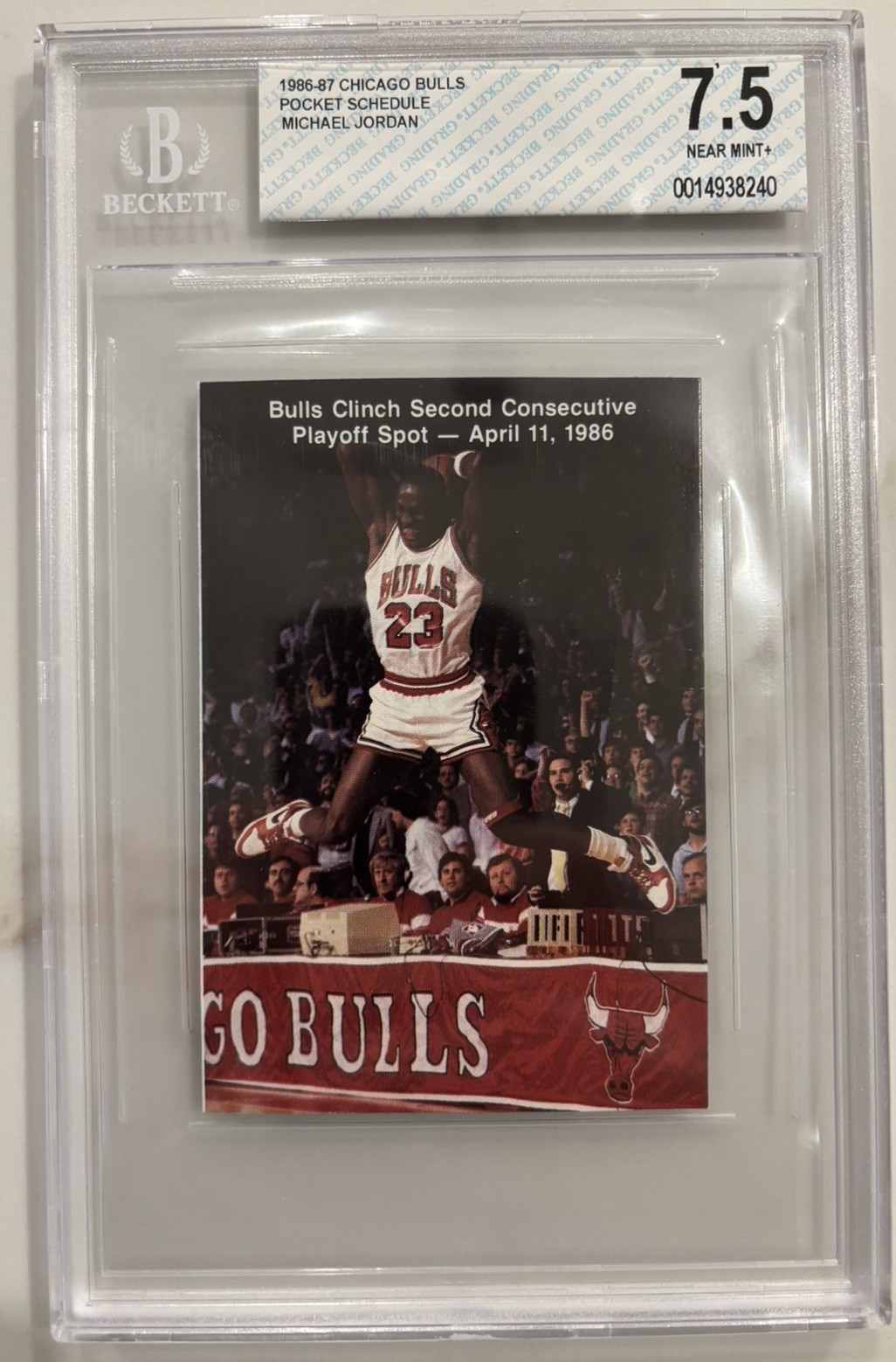 1986 Michael Jordan Rookie Bulls Schedule BGS 7.5 Mint- Pre Fleer #57 SUPER RARE