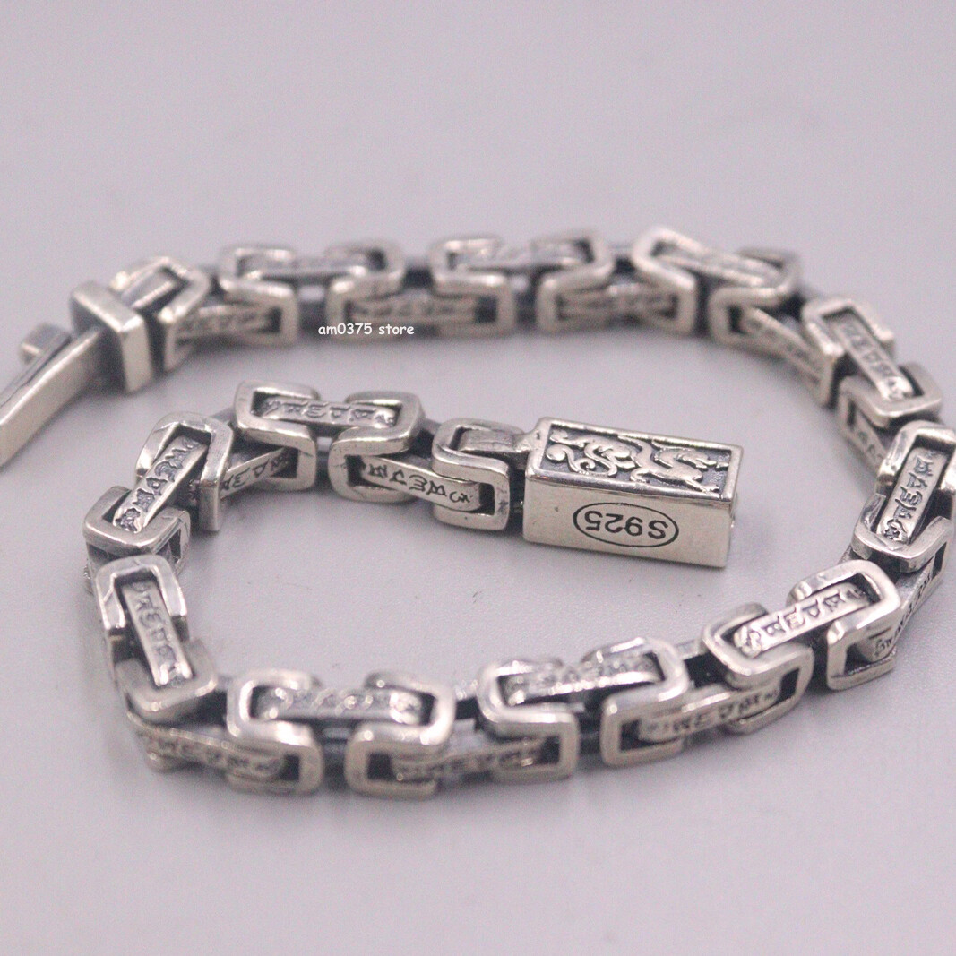 Real 925 Sterling Silver Bracelet Men\'s Women 5mm Square Byzantine Link 7.1inchL