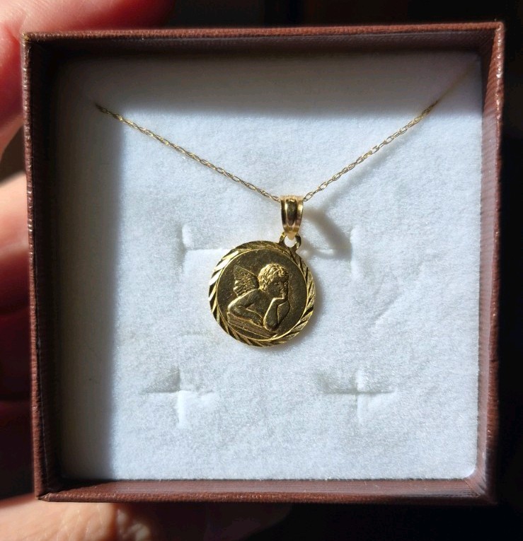 Vintage Ma Michael Anthony 14K Yellow Gold Prayer Pendant  Guardian Angel 