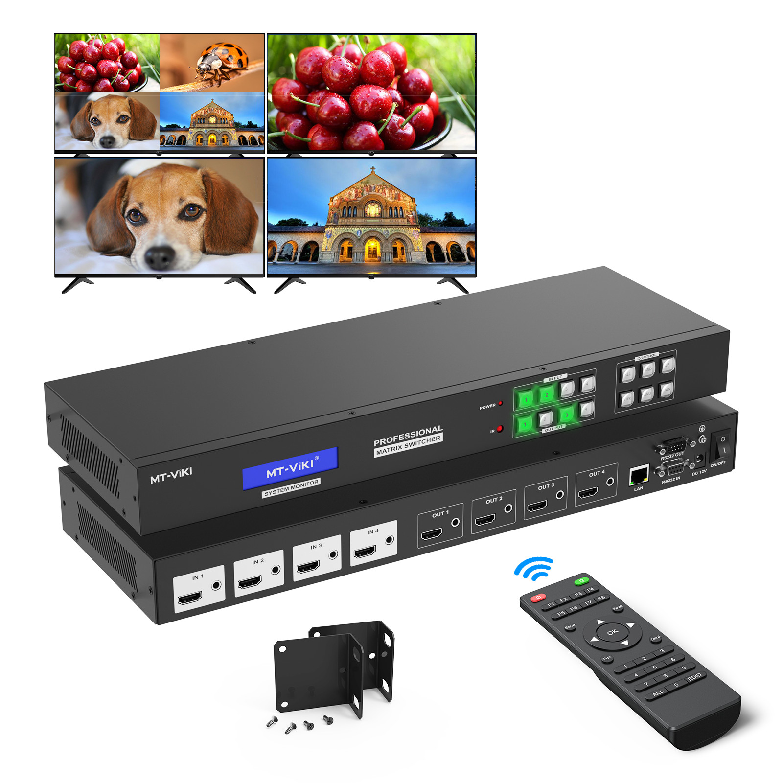 MT-VIKI 4x4 Seamless HDMI Matrix Switcher 4K@30Hz Video Wall Controller 2x2 PIP