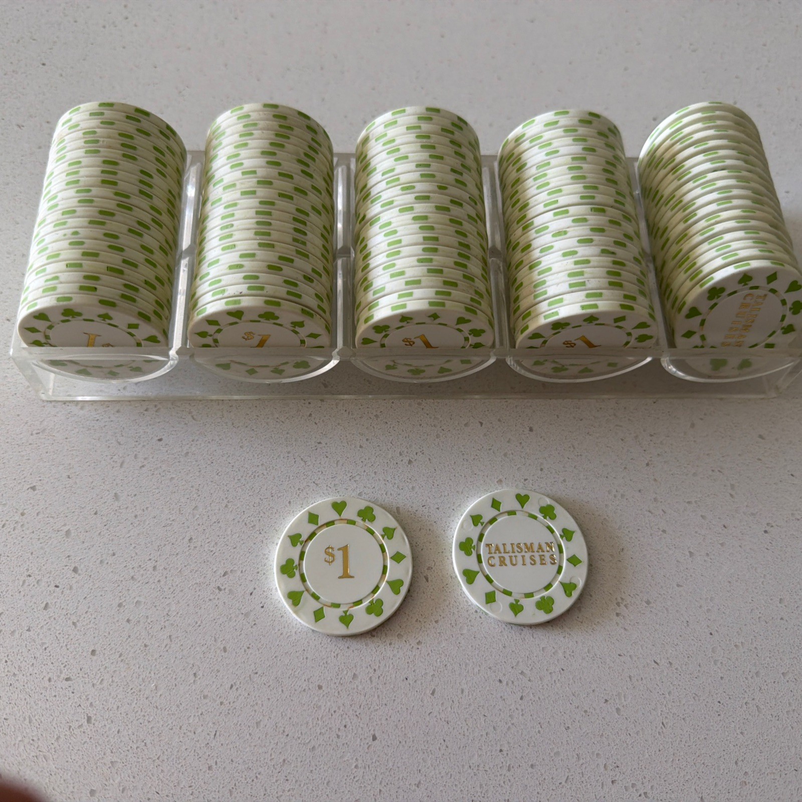 TALISMAN CASINO CRUISE SHIP GAMING CHIPS .. $1.00 Chips Rack Of 99 Chips TALISMAN CASINO CRUISE SHIP GAMING CHIPS .. $1.00 Chips Rack Of 99 Chips