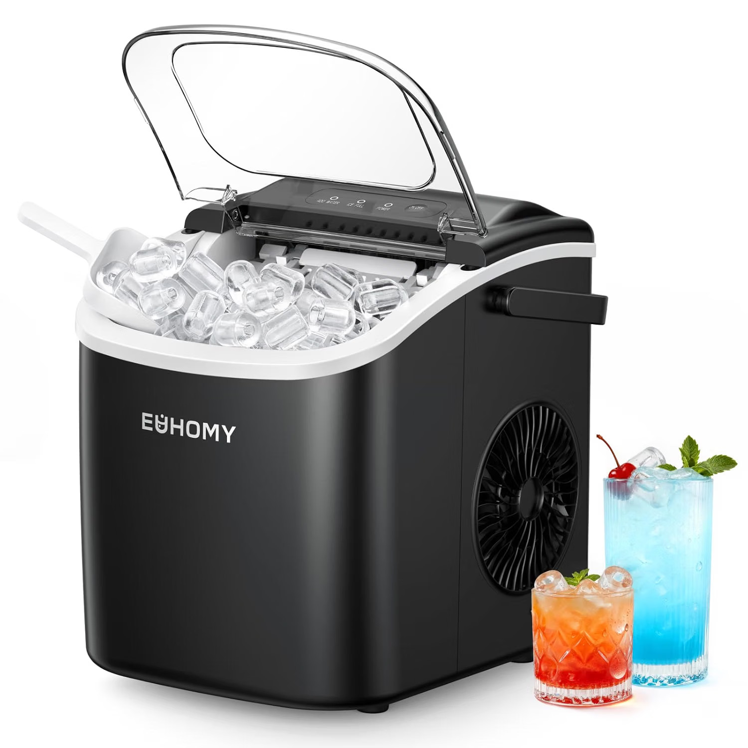 EUHOMY Countertop Ice Maker Machine with Handle, 26Lbs in 24Hrs, 9 Ice Cubes Rea