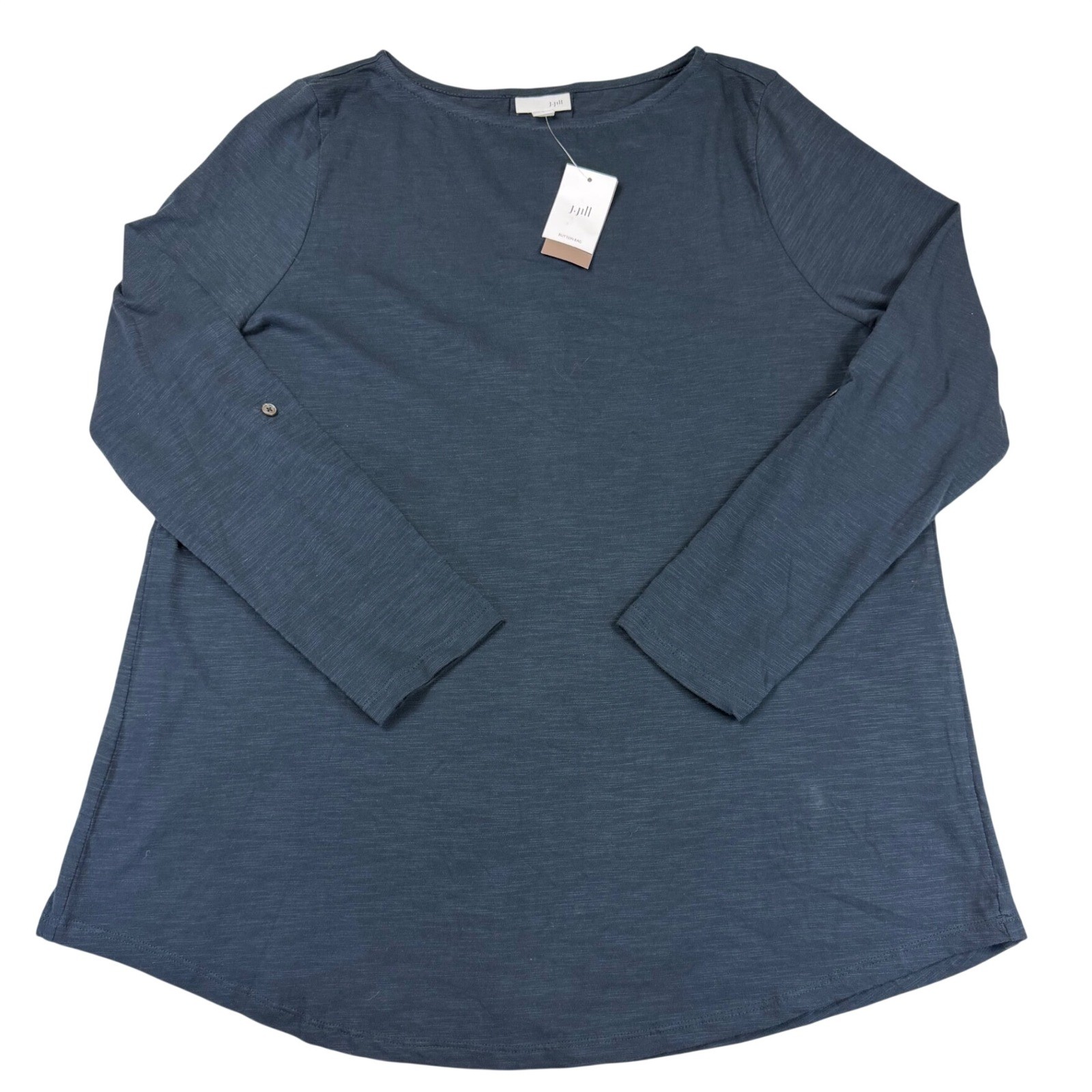 J. Jill Deep Blue Slub Knit Roll Tab Sleeve Button Back Top Womens Large NWT J. Jill Deep Blue Slub Knit Roll Tab Sleeve Button Back Top Womens Large NWT