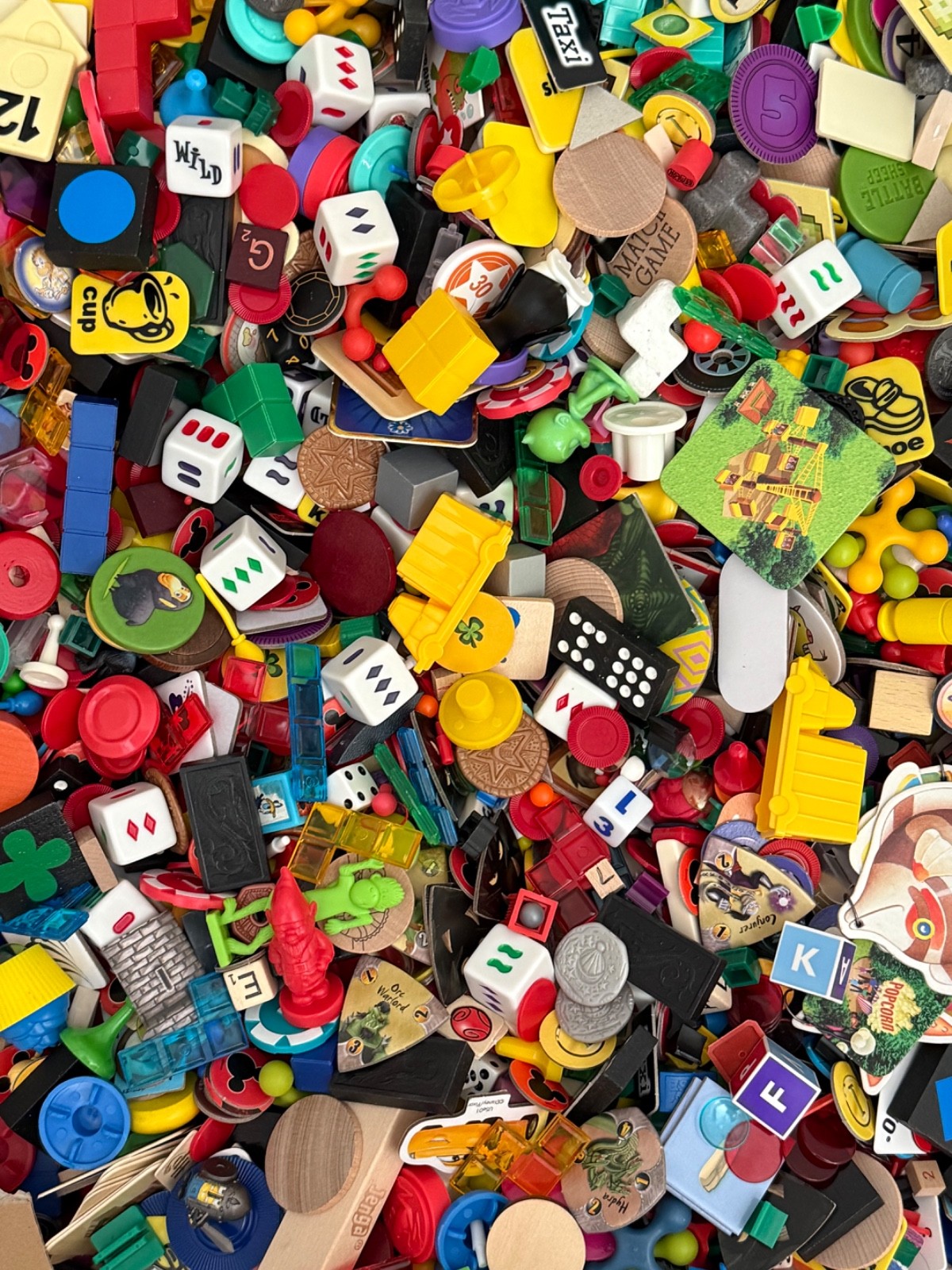 Board Game Piece Lot, iSpy Bottle, Sensory Bin, Crafts, Assorted Random Mix 100+