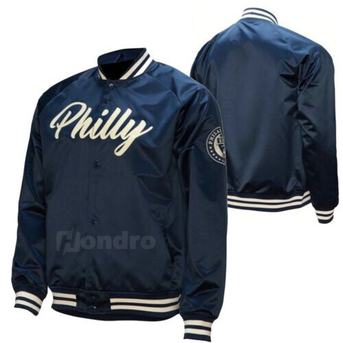 MLS Philadelphia UnionNavyBlue Satin Varsity Bomber Jacket Vintage Men\'s Fashion