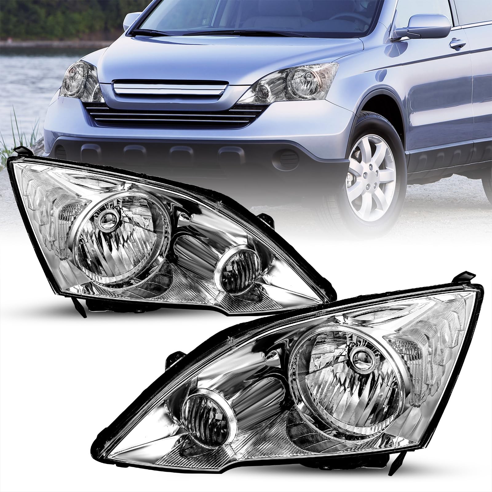 Headlights Fit for 2007-2011 Honda CRV,Clear Reflector