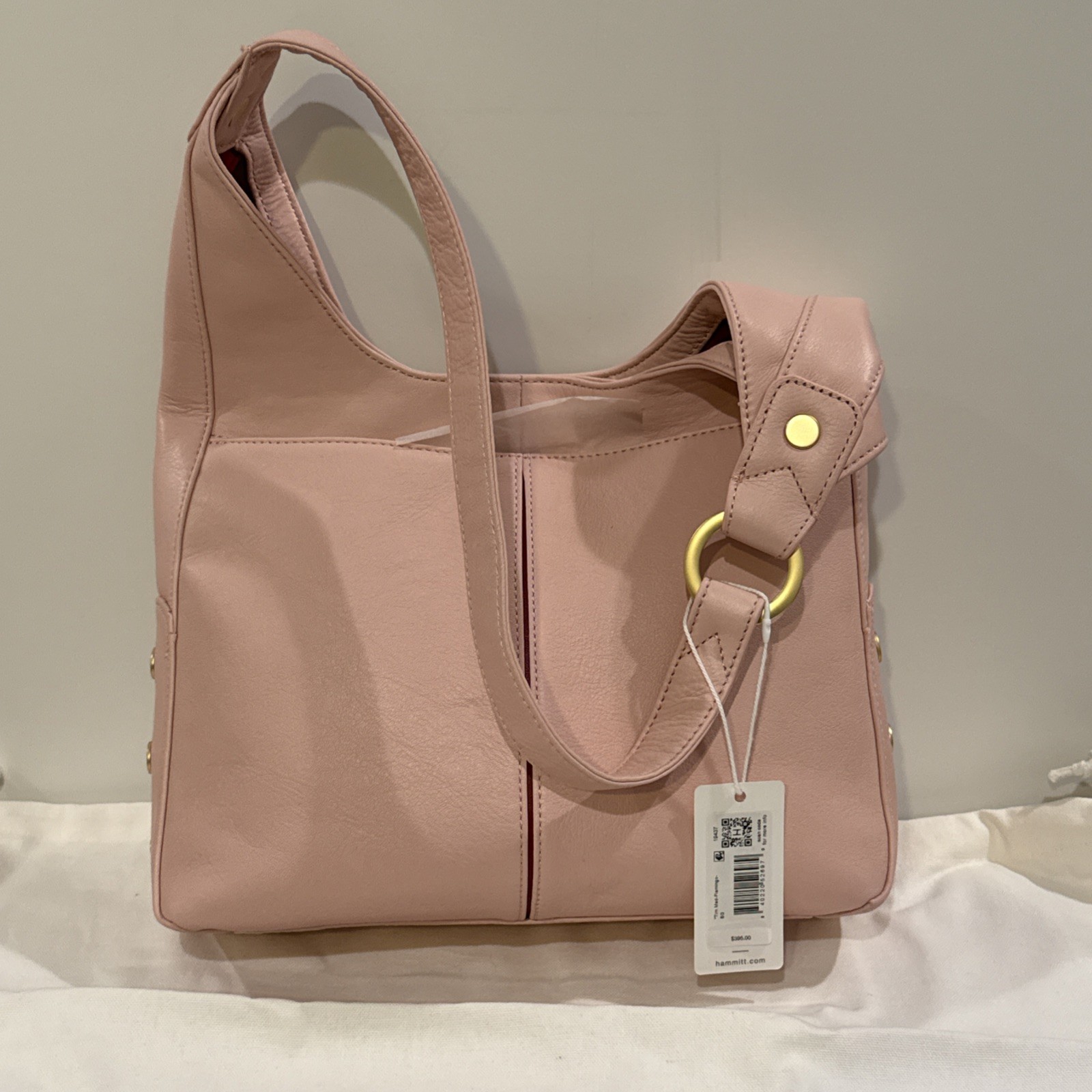 Hammitt Tim Medium Gold Stud Hobo Shoulder Bag Flamingo Pink Leather Newest