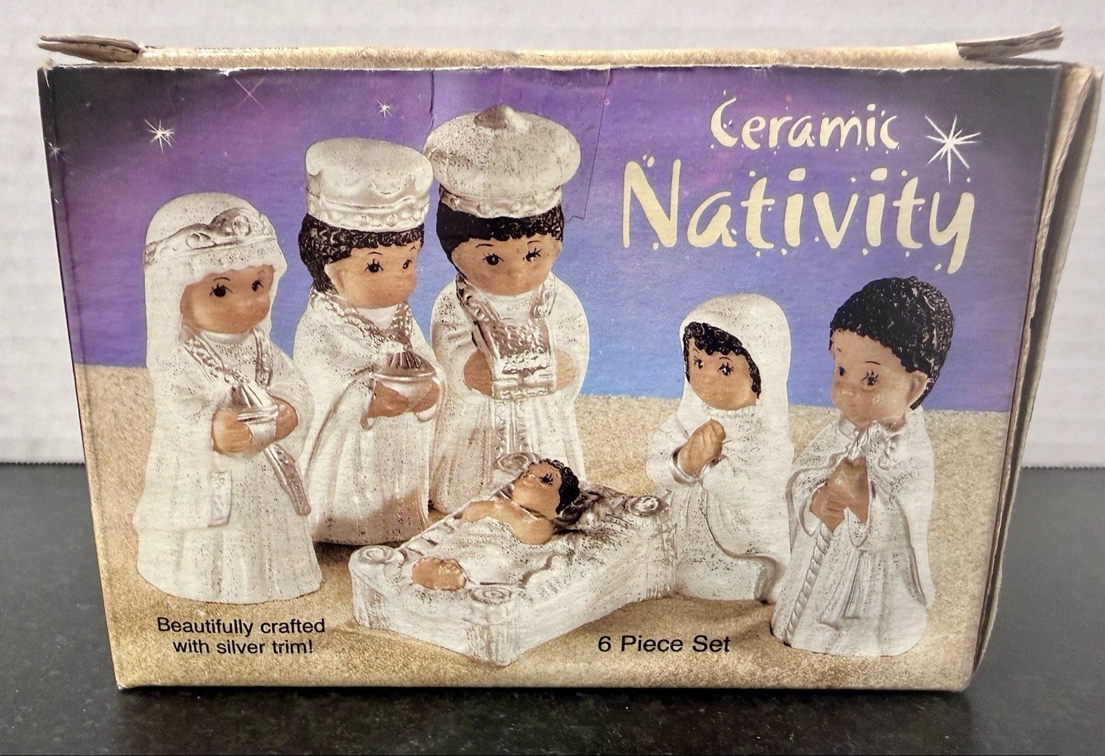 Giftco Inc Ceramic Nativity Christmas 6pc Set Figurines Crafted With Silver Trim Giftco Inc Ceramic Nativity Christmas 6pc Set Figurines Crafted With Silver Trim