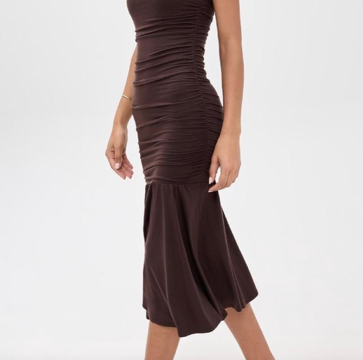 Reformation Kayla Knit Dress Brown, XS, New With Tags, Ruched Scoop-Neck Reformation Kayla Knit Dress Brown, XS, New With Tags, Ruched Scoop-Neck