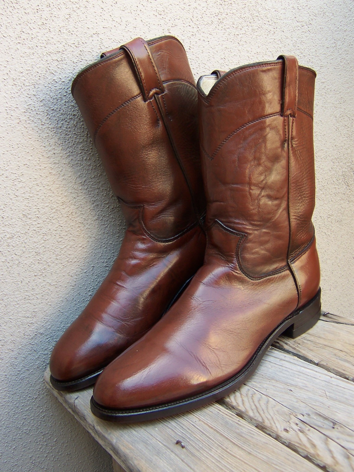 JUSTIN Mens Cowboy Western  Dress Boots Soft Brown Leather Round Toe Ropers 9.5D
