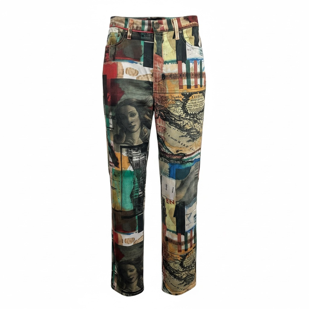 Vintage Moschino Jeans Mona Lisa Art Pants 90s Size 29 Rare Statement