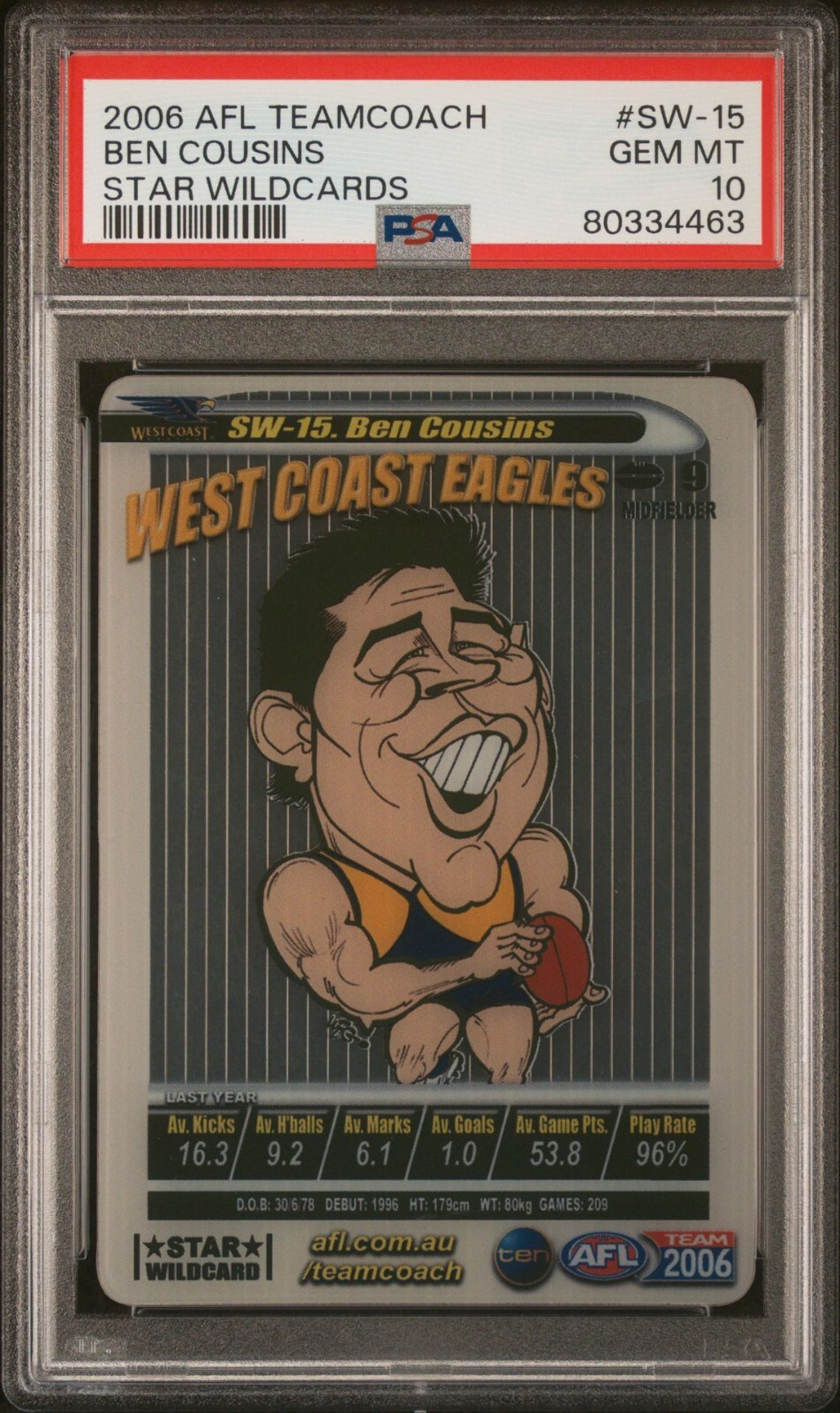 AFL TeamCoach 2006 Ben Cousins Star Wildcard Graded PSA 10 GEM MINT SW-15 Eagles