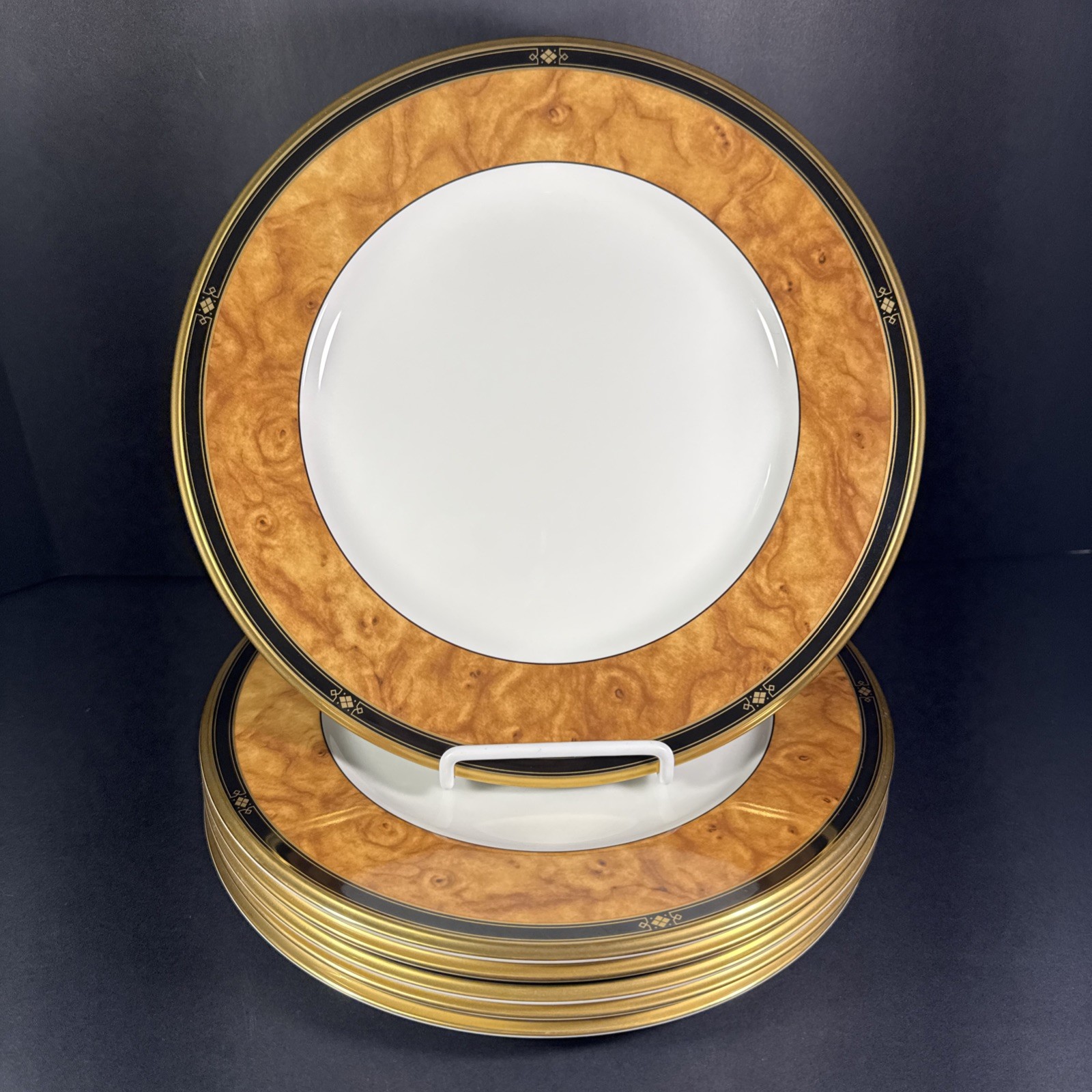VTG Noritake Cabot 9785 Dinner Plates 10 3/4” Set of 6 Brown Marble Gold Tone