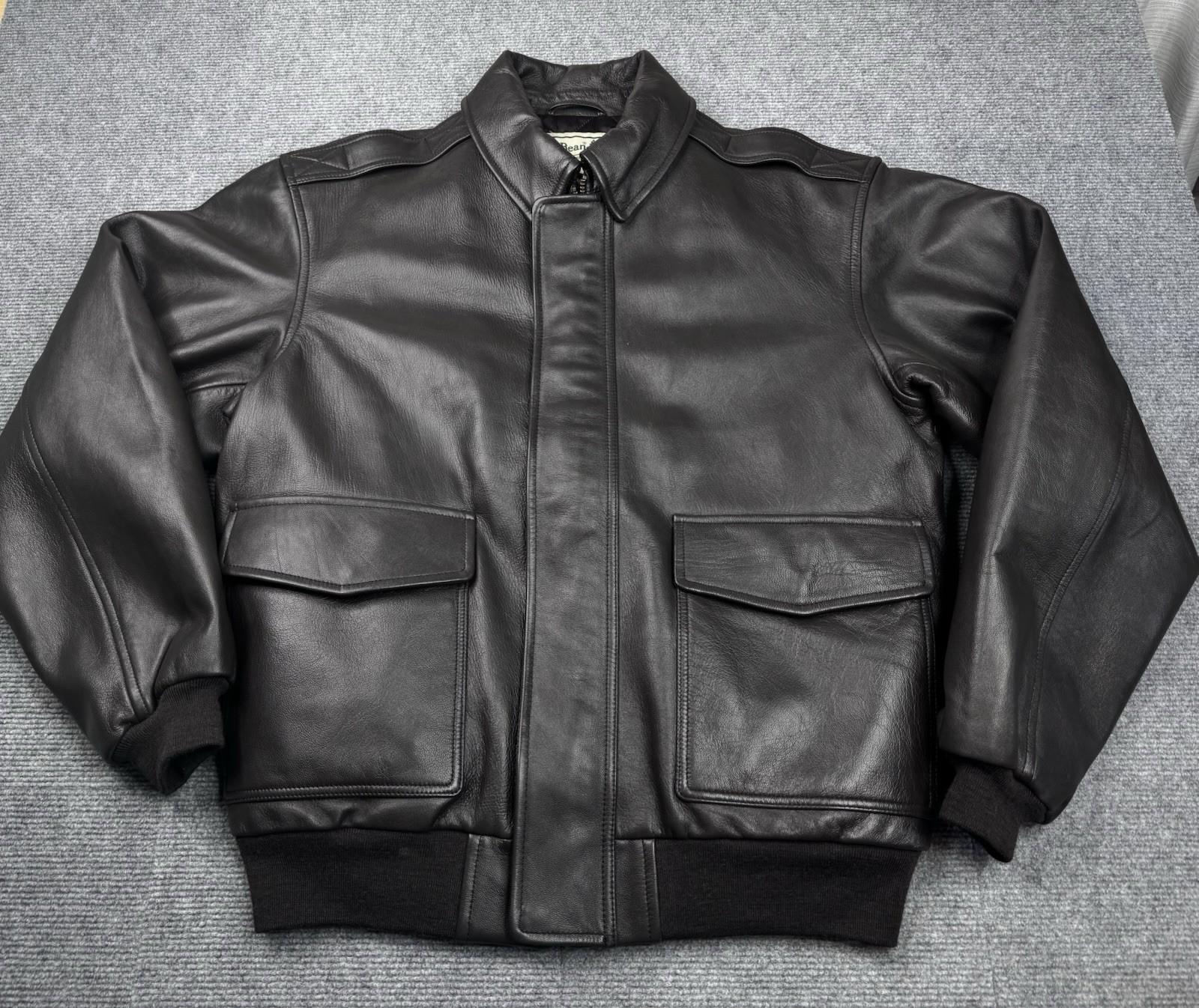 Vintage LL Bean Goat Skin Brown Leather Bomber Flight Jacket Mens XL Reg