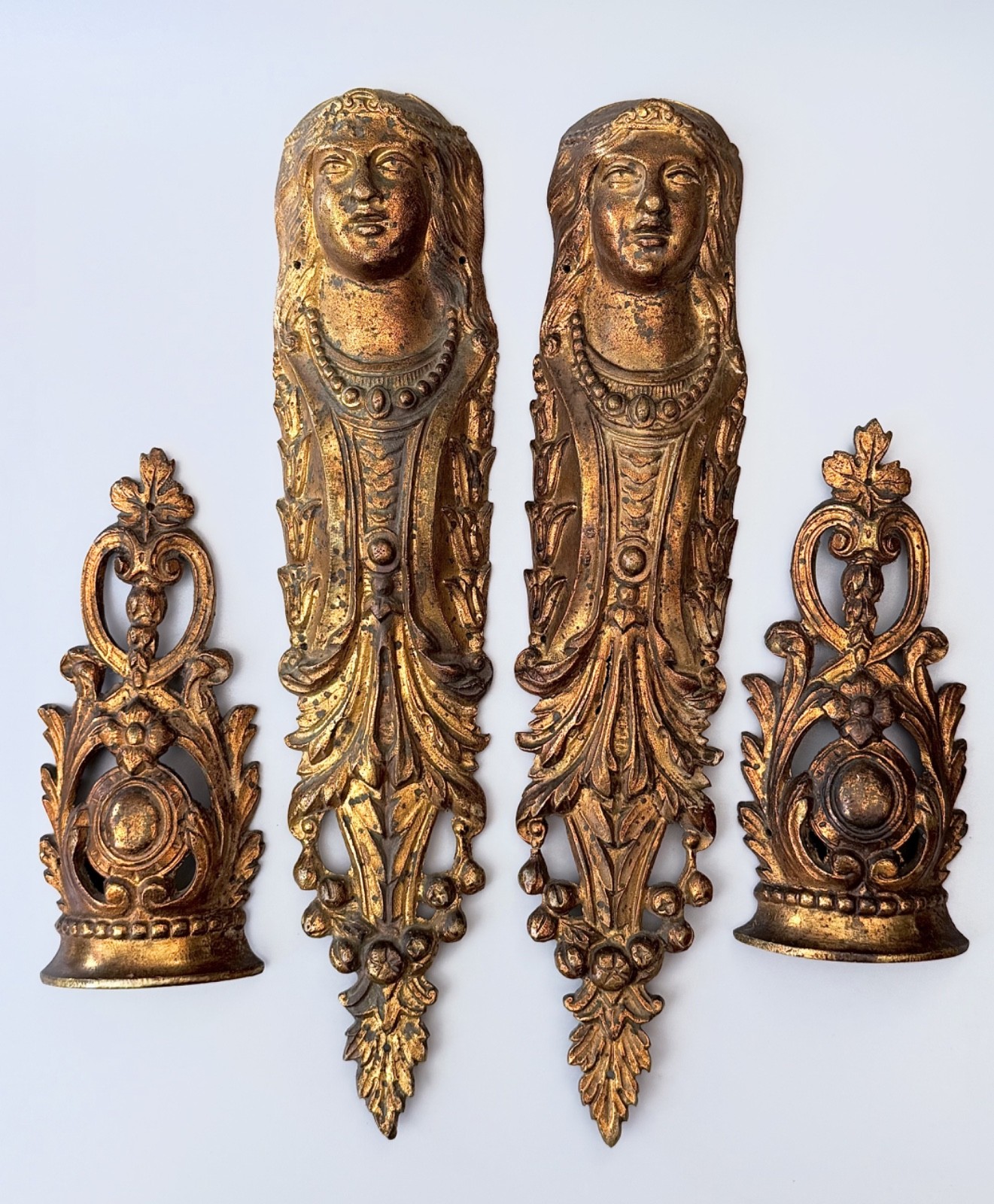 4pc Antique French Gilt Bronze Ormolu Furniture Mounts Set 11.6\