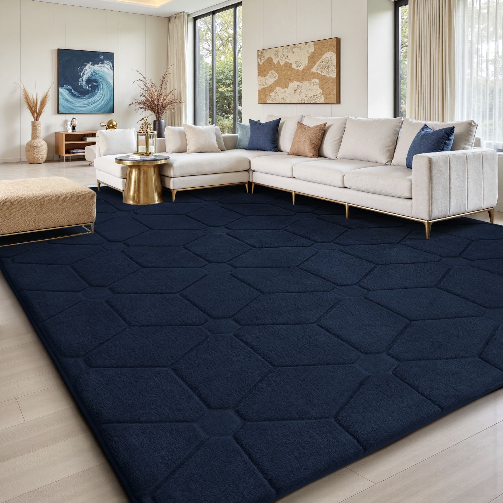 Large Jacquard 3D Plush Area Rug Soft Shaggy Non-Slip Floor Carpet